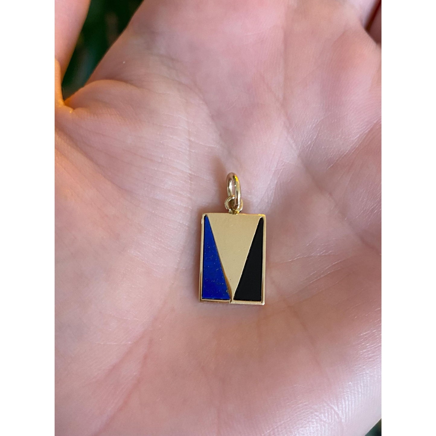 Vintage Solid 14k Yellow Gold Lapis & Onyx Cufflink Conversion Charm