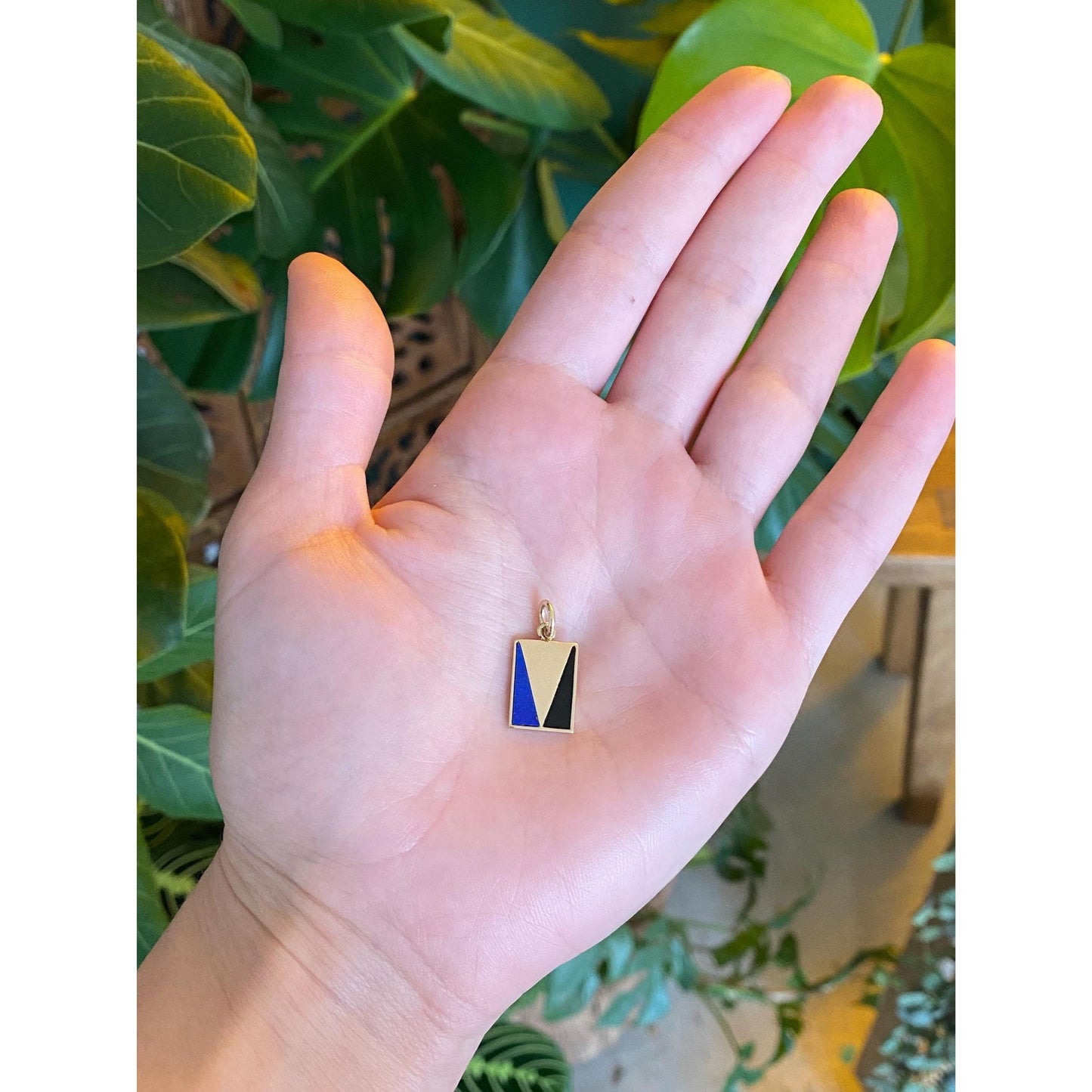 Vintage Solid 14k Yellow Gold Lapis & Onyx Cufflink Conversion Charm