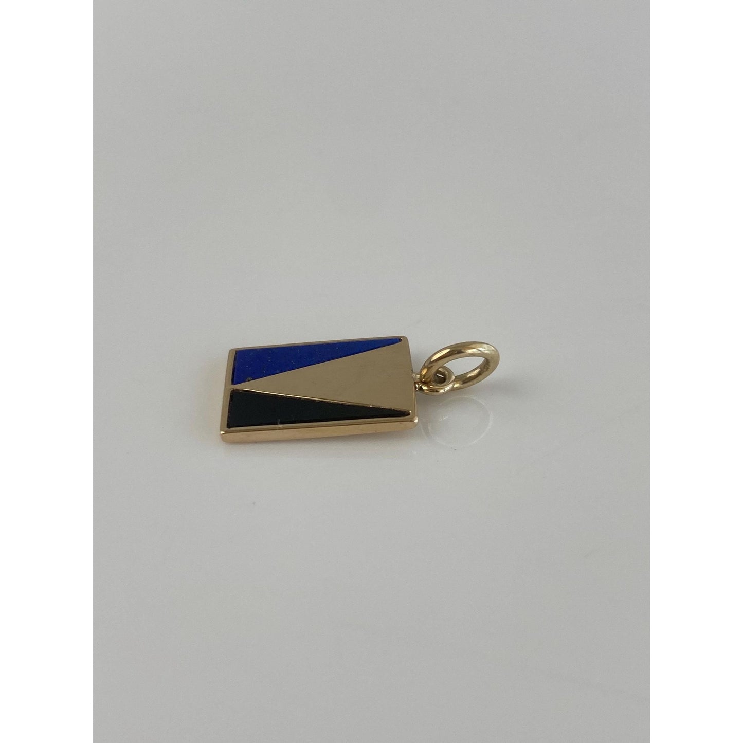 Vintage Solid 14k Yellow Gold Lapis & Onyx Cufflink Conversion Charm