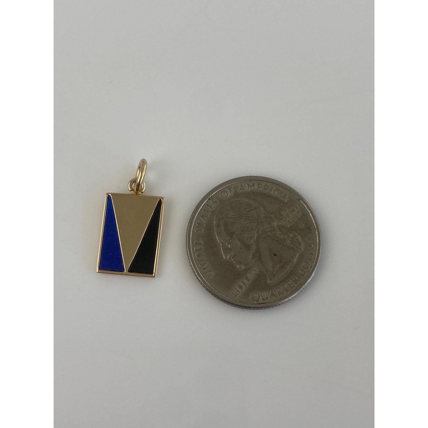 Vintage Solid 14k Yellow Gold Lapis & Onyx Cufflink Conversion Charm