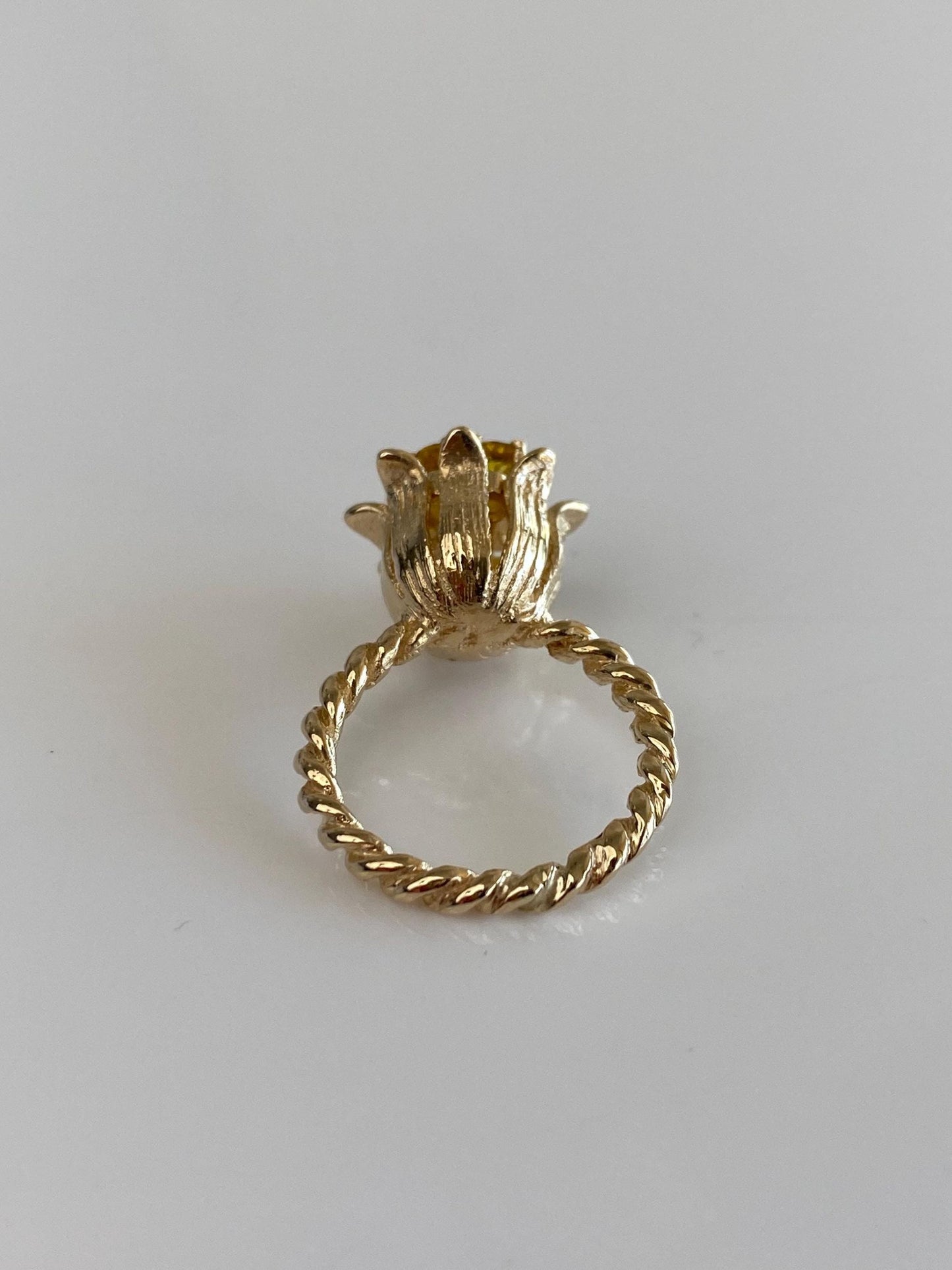 Vintage Solid 12k Yellow Gold Diamond Yellow Sapphire Halo Flower Ring - Size 4.25