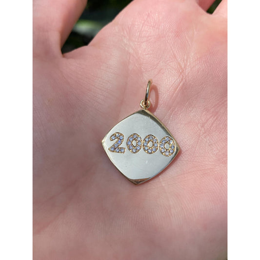 Vintage Solid 14k Yellow Gold Diamond '2000' Charm