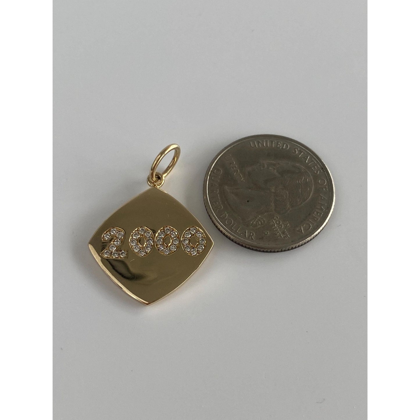 Vintage Solid 14k Yellow Gold Diamond '2000' Charm