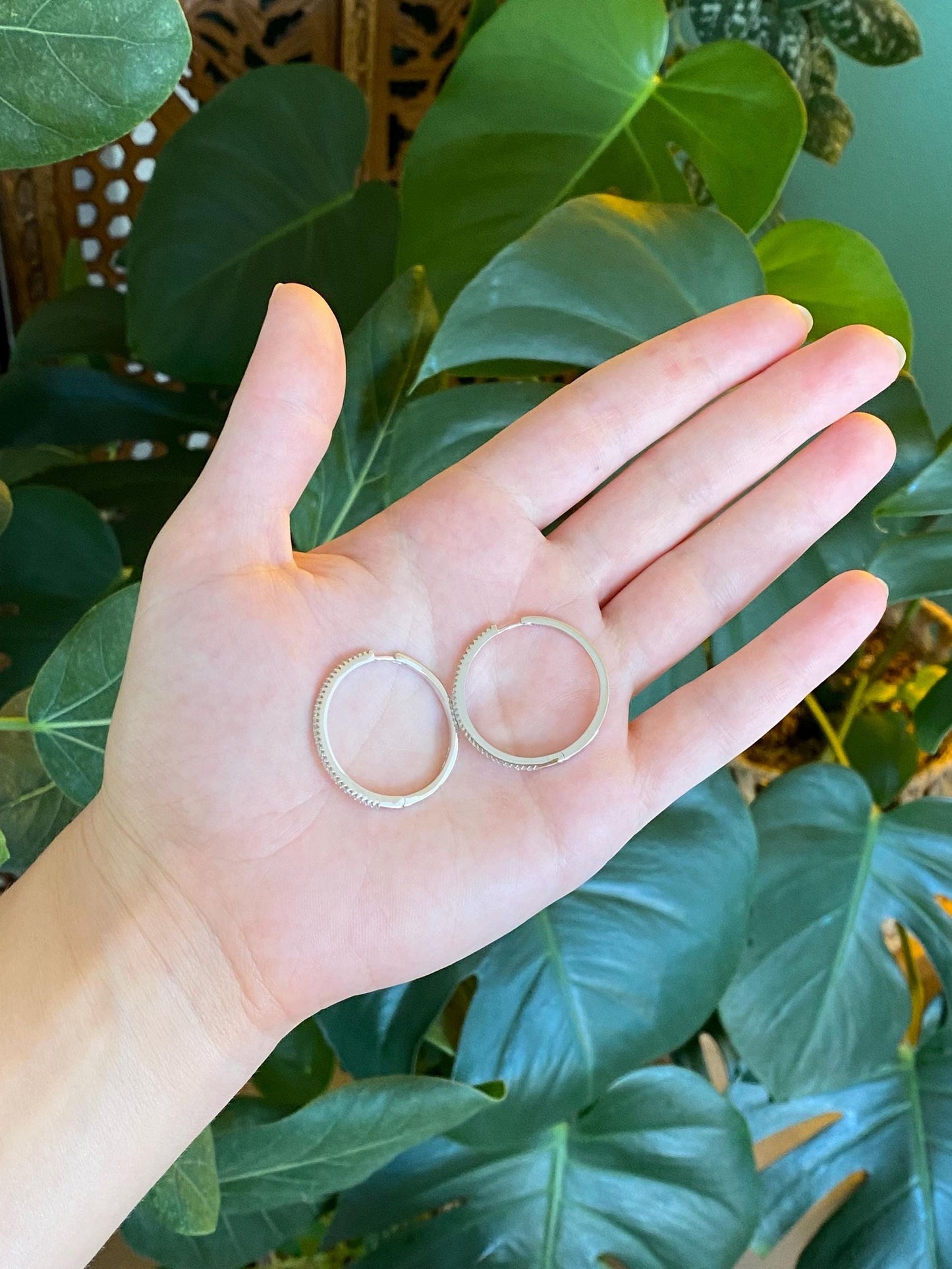 Vintage Solid 14k White Gold Diamond Hoop Earrings