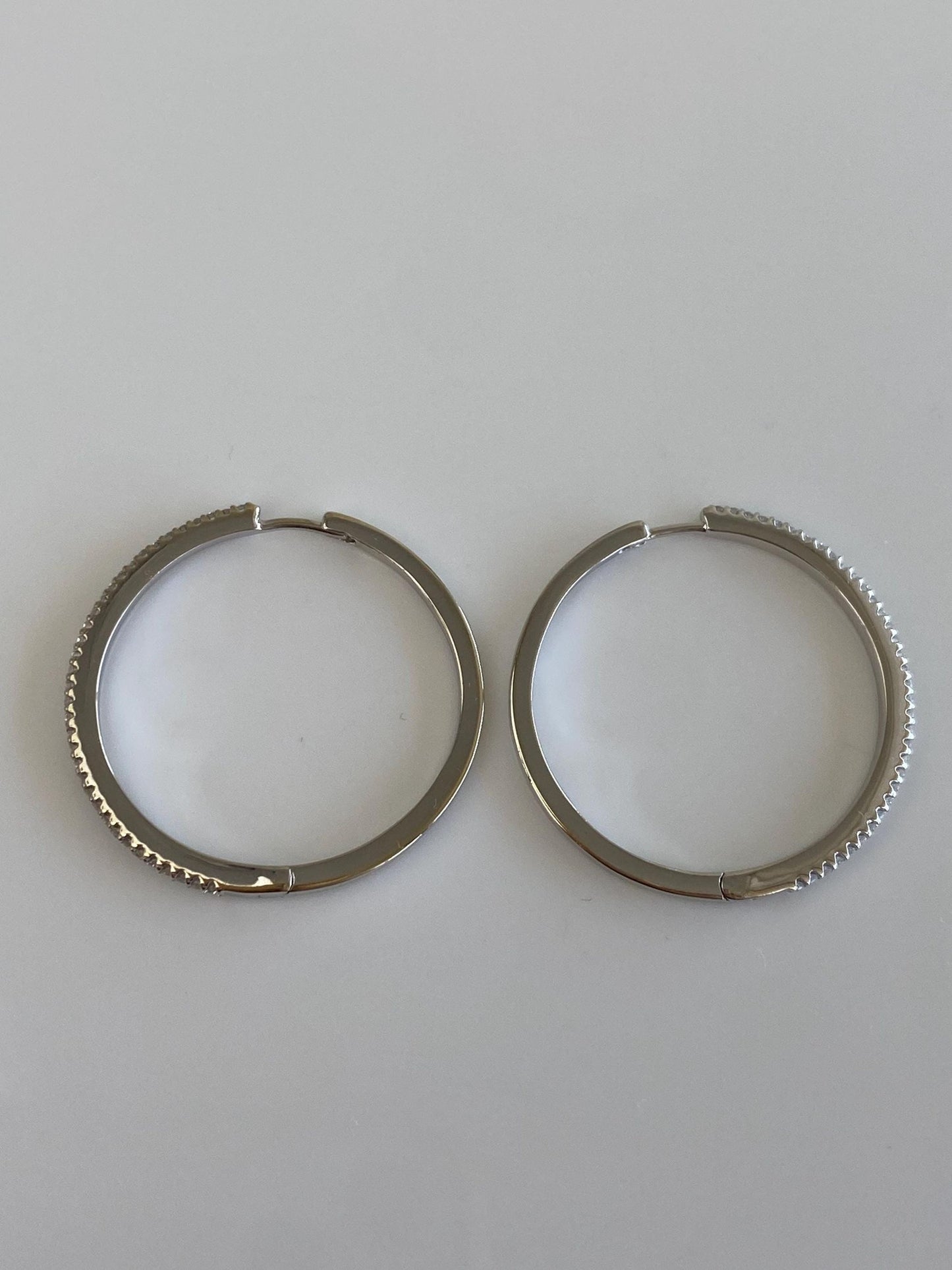 Vintage Solid 14k White Gold Diamond Hoop Earrings