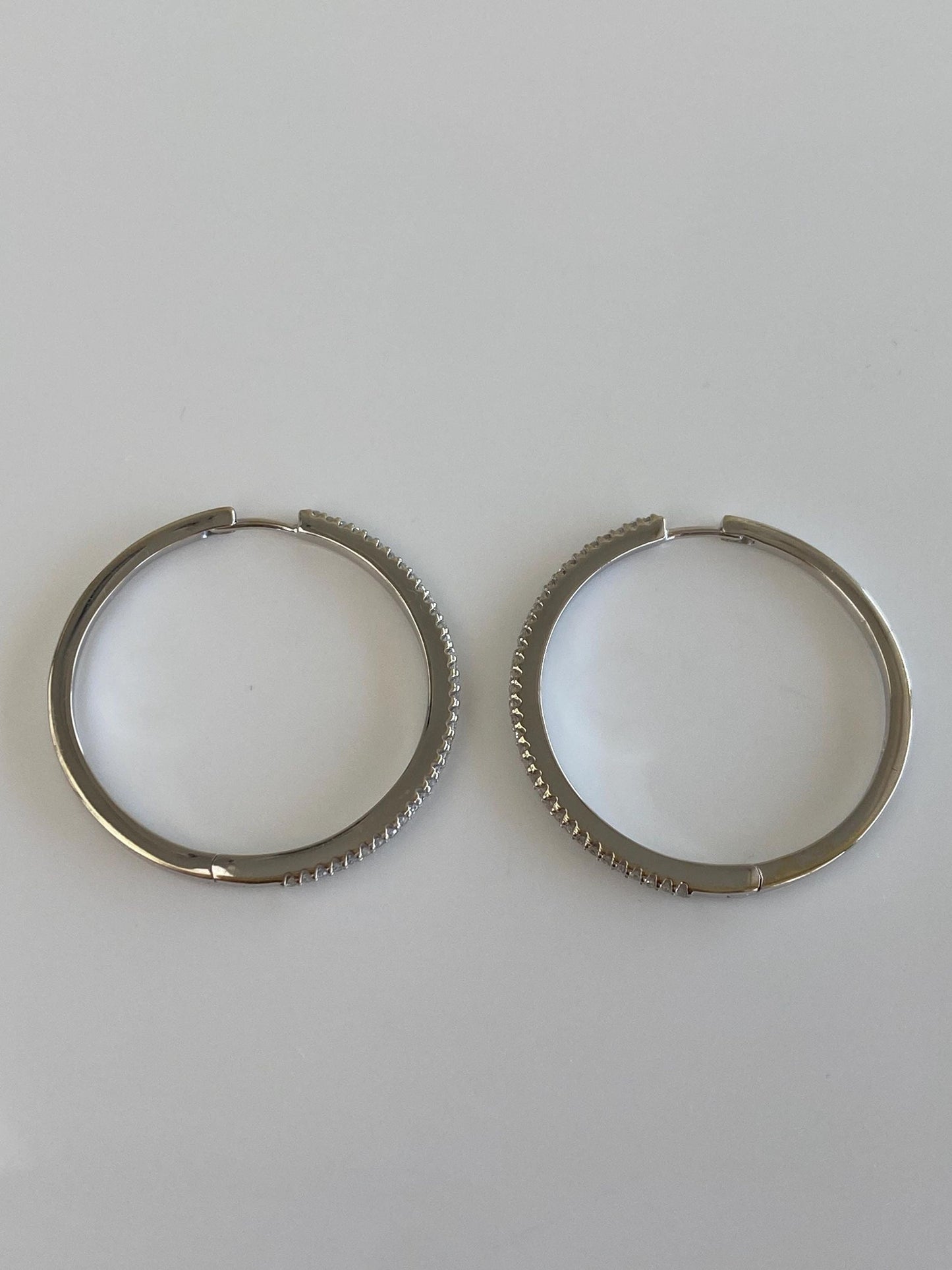 Vintage Solid 14k White Gold Diamond Hoop Earrings