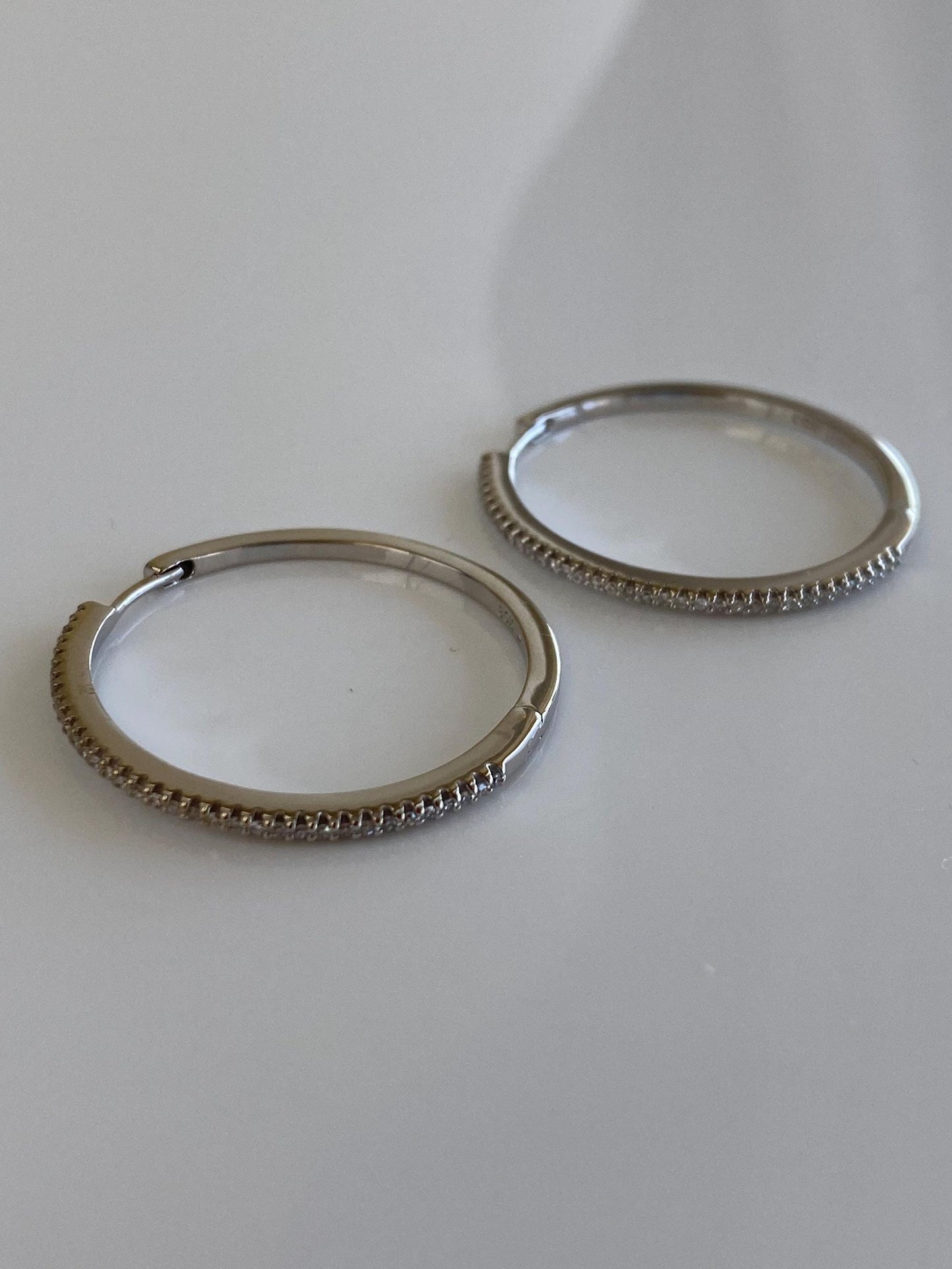 Vintage Solid 14k White Gold Diamond Hoop Earrings