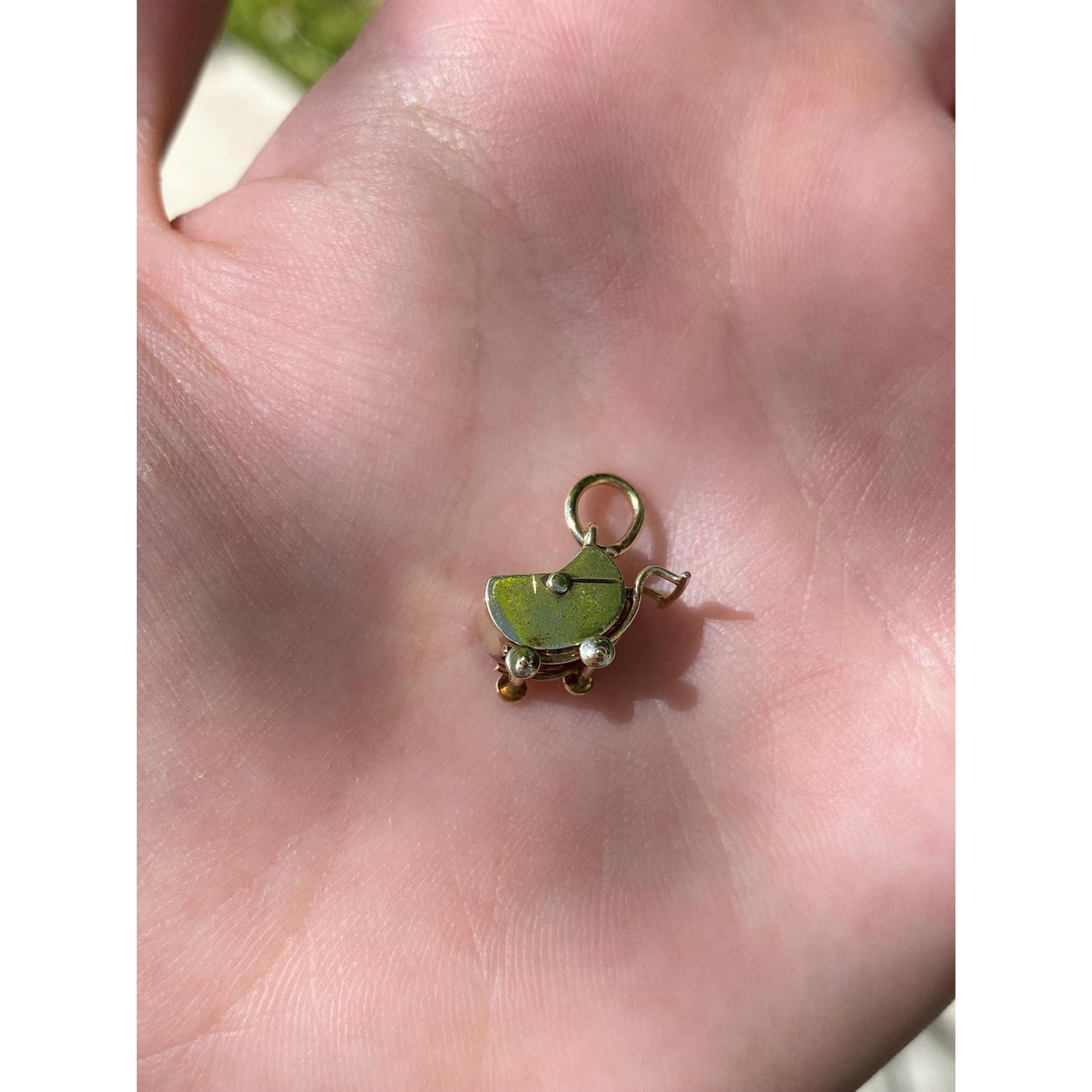Vintage Solid 14k Yellow Gold Enamel Baby Carriage Charm