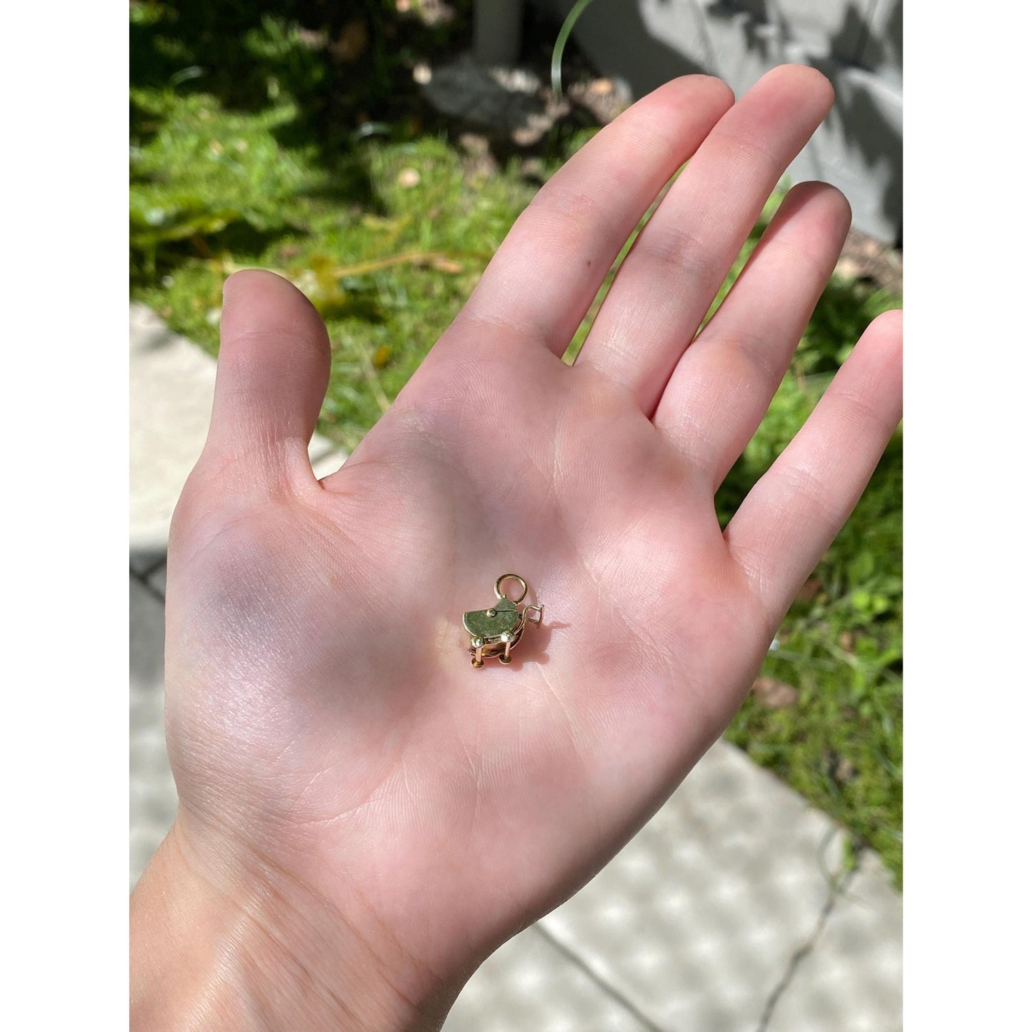 Vintage Solid 14k Yellow Gold Enamel Baby Carriage Charm