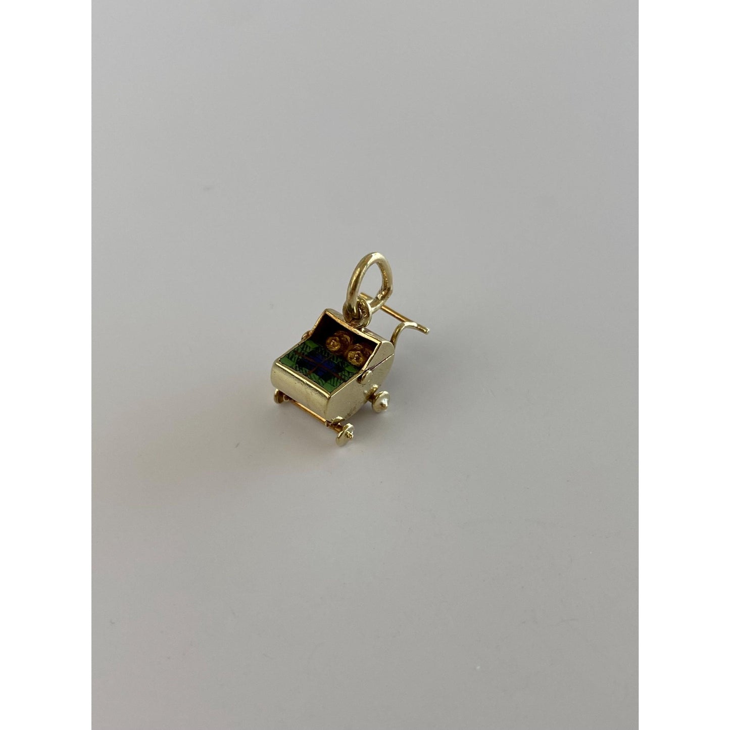 Vintage Solid 14k Yellow Gold Enamel Baby Carriage Charm
