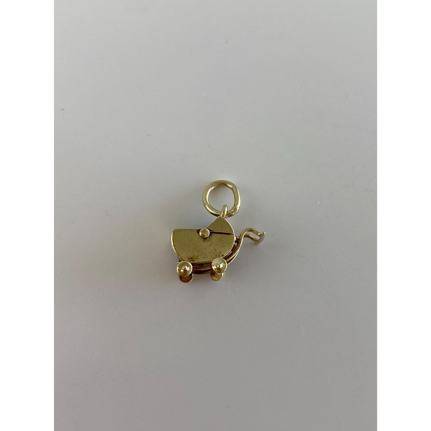 Vintage Solid 14k Yellow Gold Enamel Baby Carriage Charm