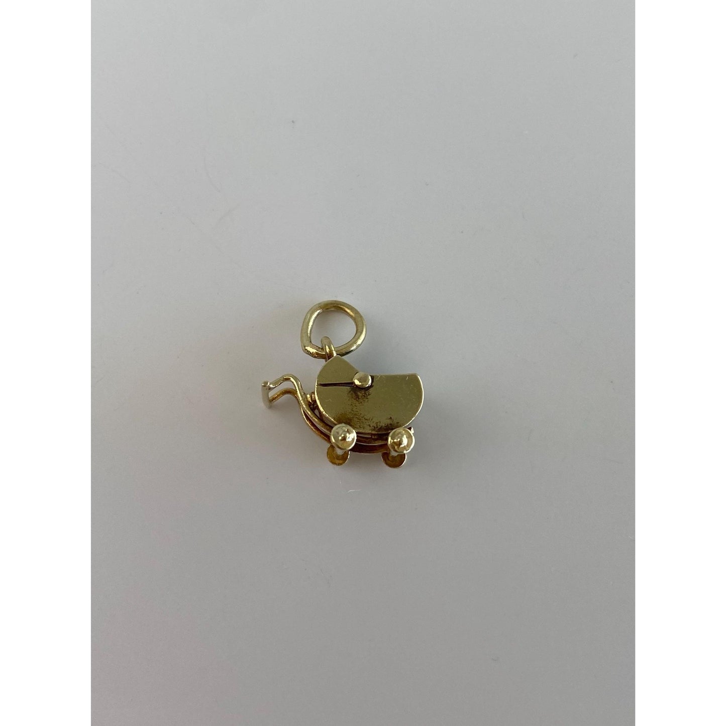 Vintage Solid 14k Yellow Gold Enamel Baby Carriage Charm