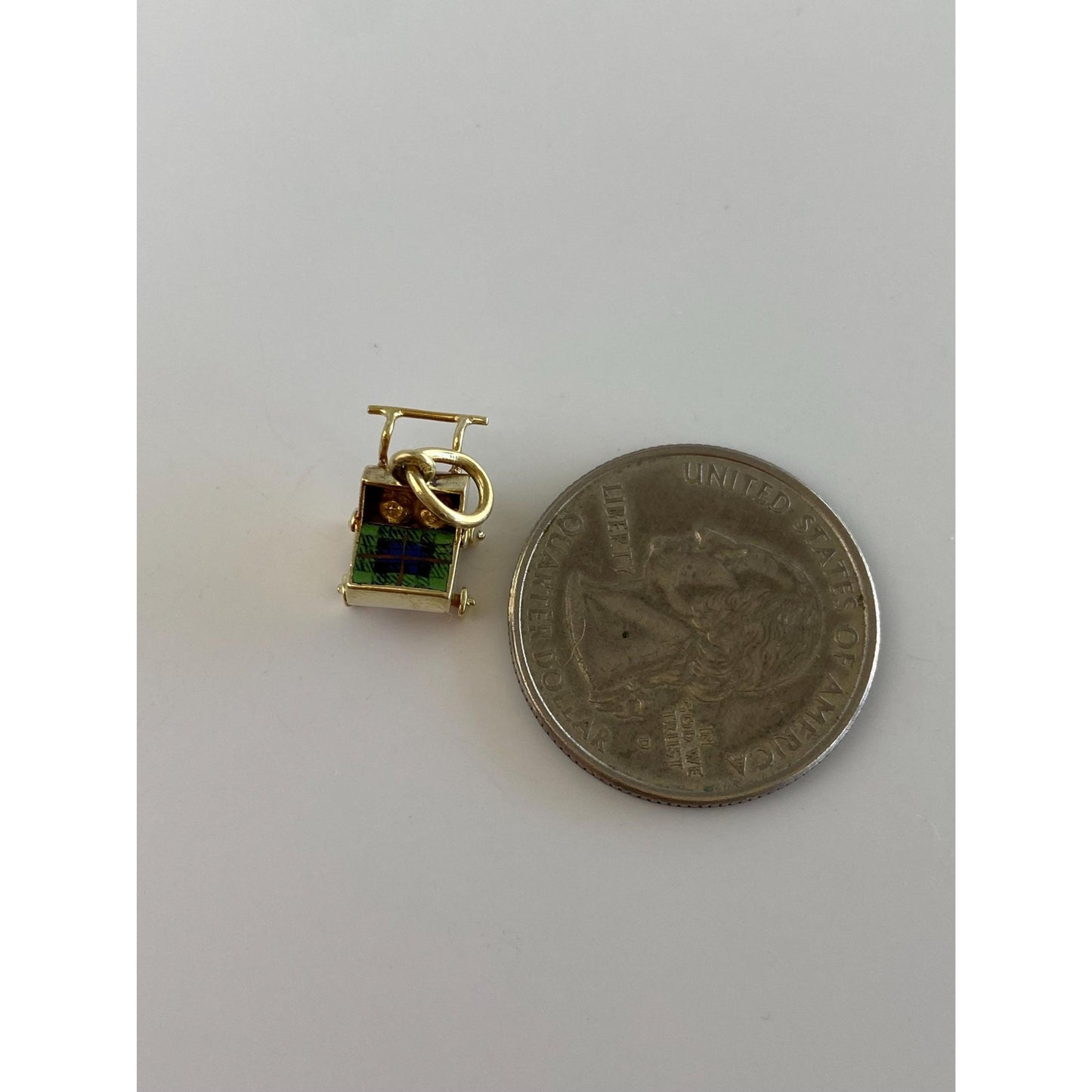 Vintage Solid 14k Yellow Gold Enamel Baby Carriage Charm