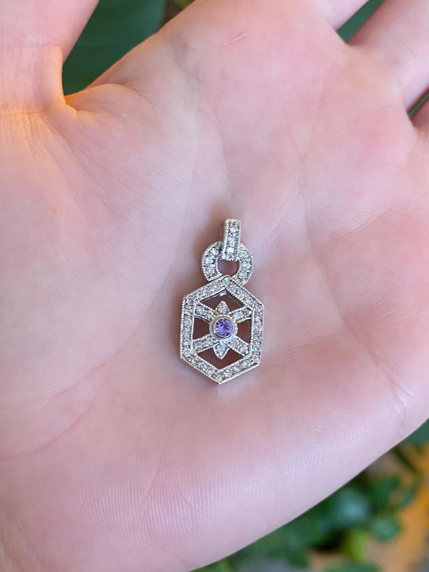 Vintage Solid 14k White Gold Diamond Tanzanite Charm