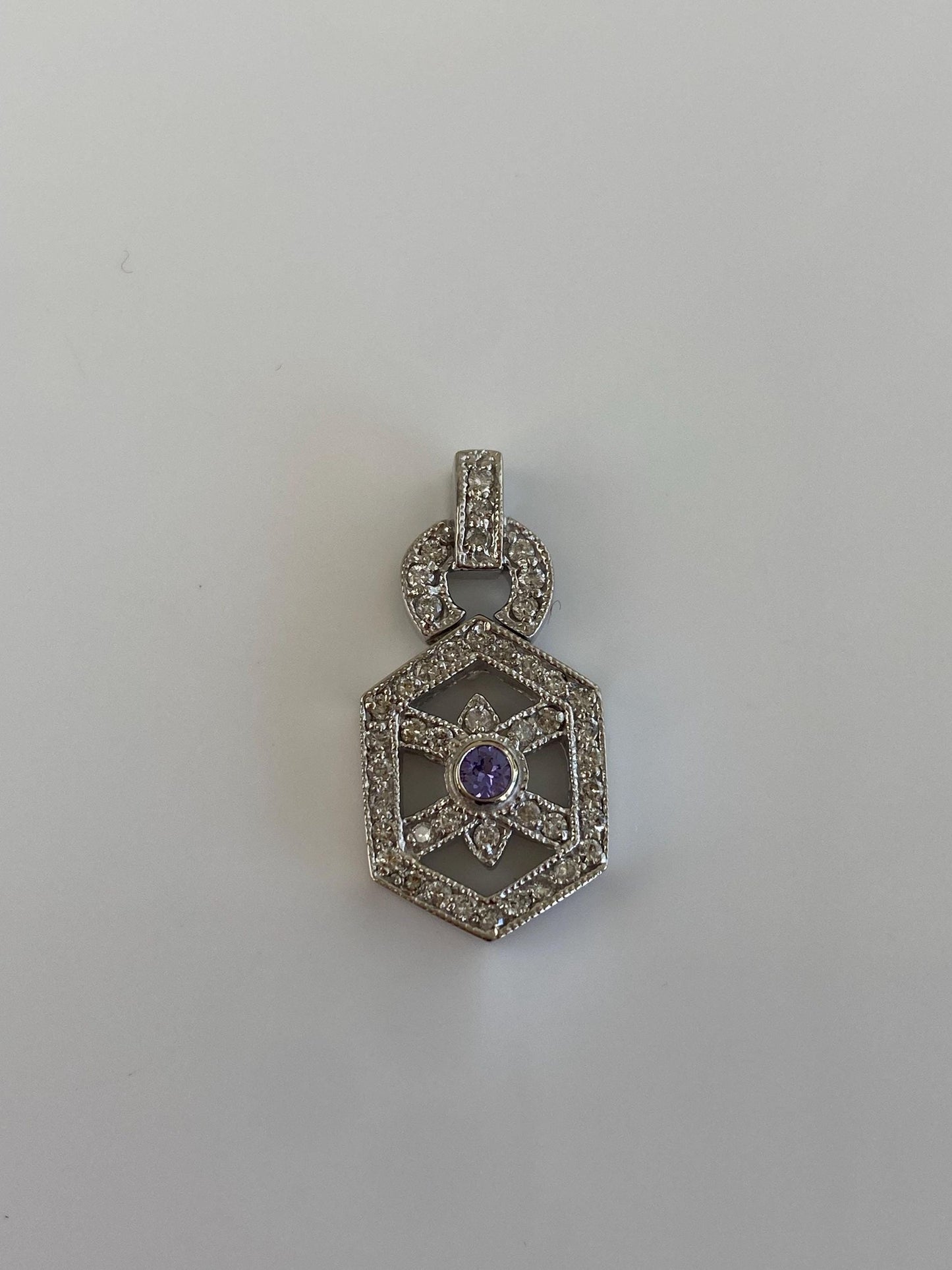 Vintage Solid 14k White Gold Diamond Tanzanite Charm