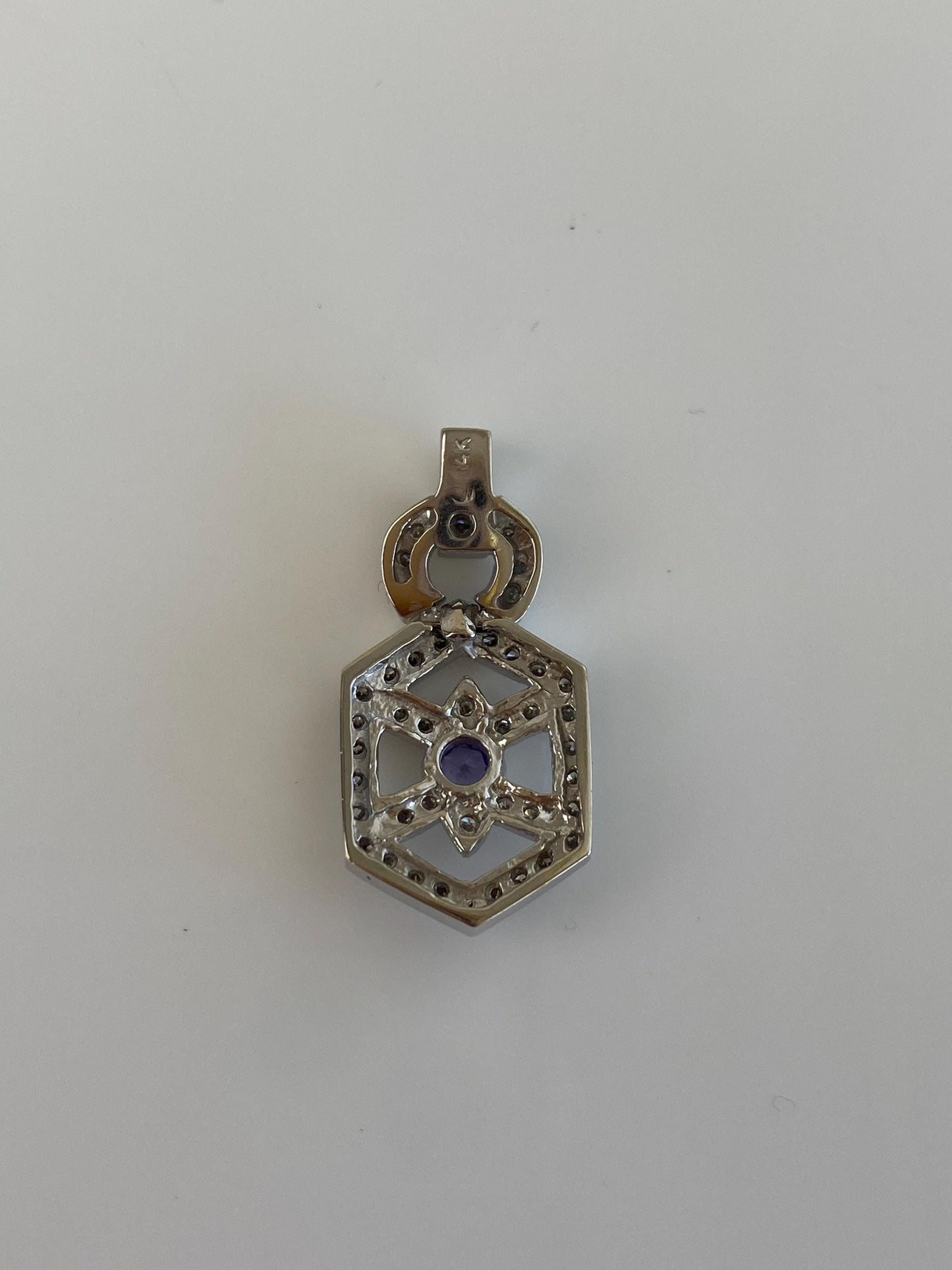Vintage Solid 14k White Gold Diamond Tanzanite Charm