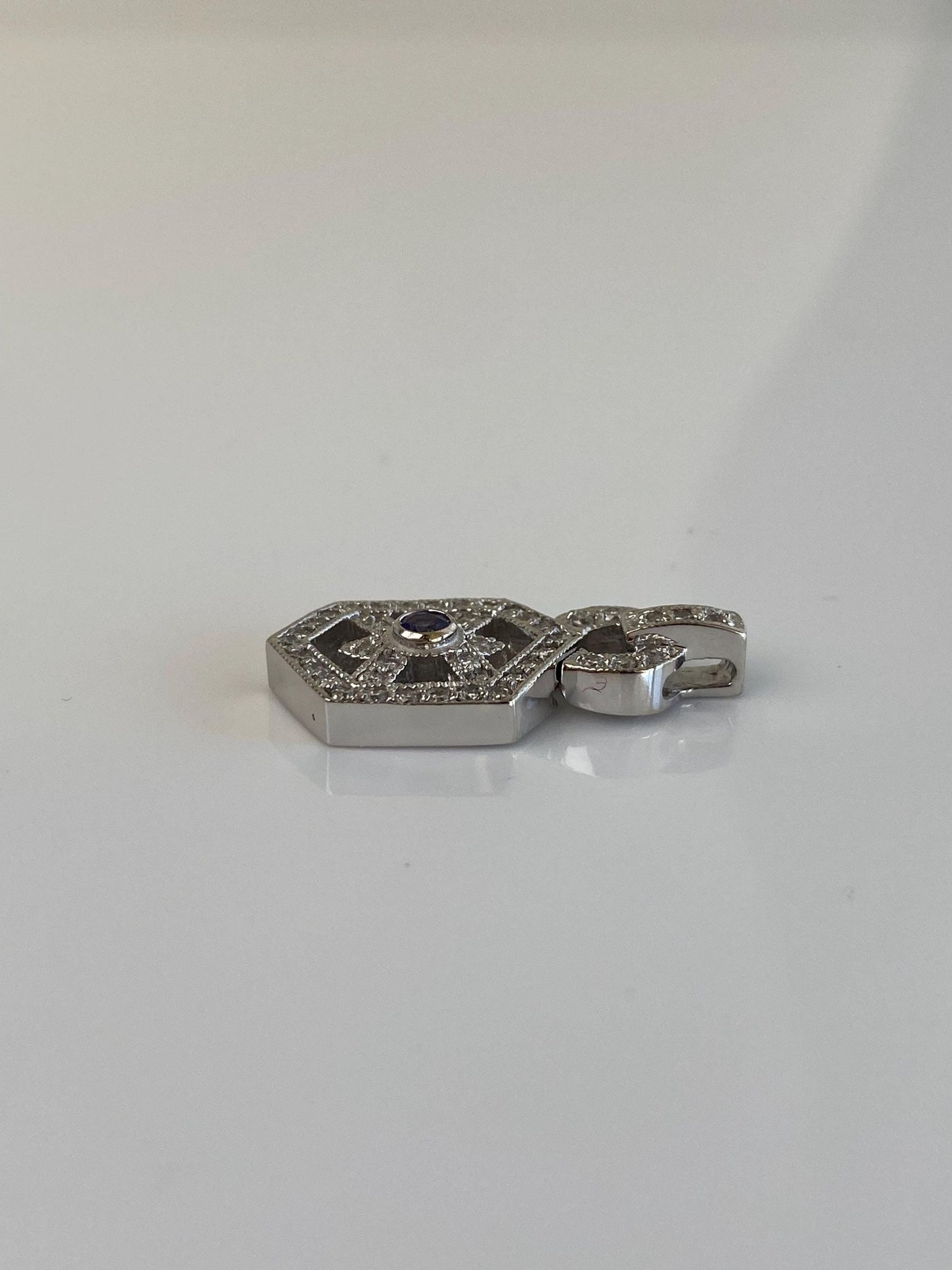 Vintage Solid 14k White Gold Diamond Tanzanite Charm