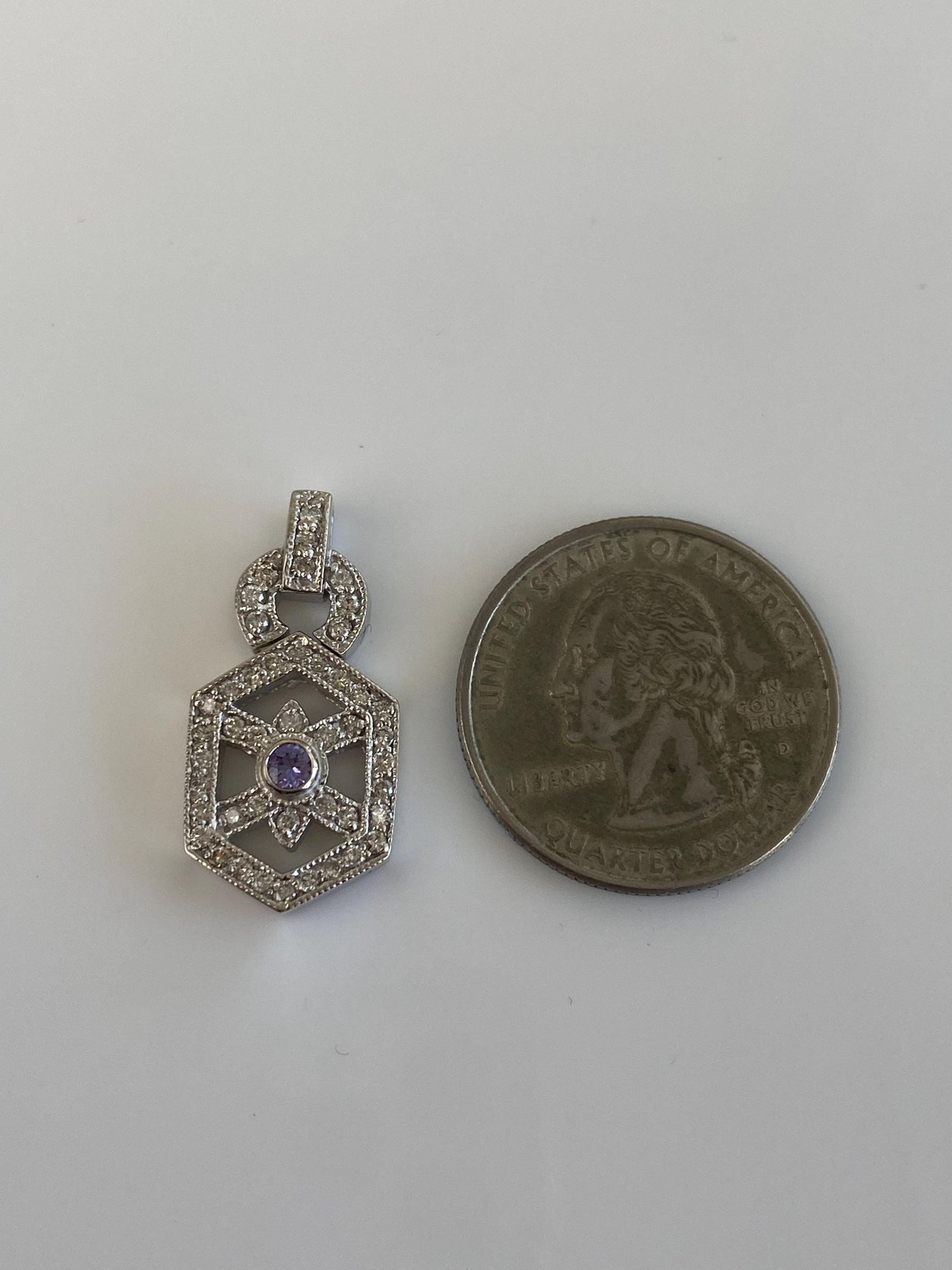 Vintage Solid 14k White Gold Diamond Tanzanite Charm
