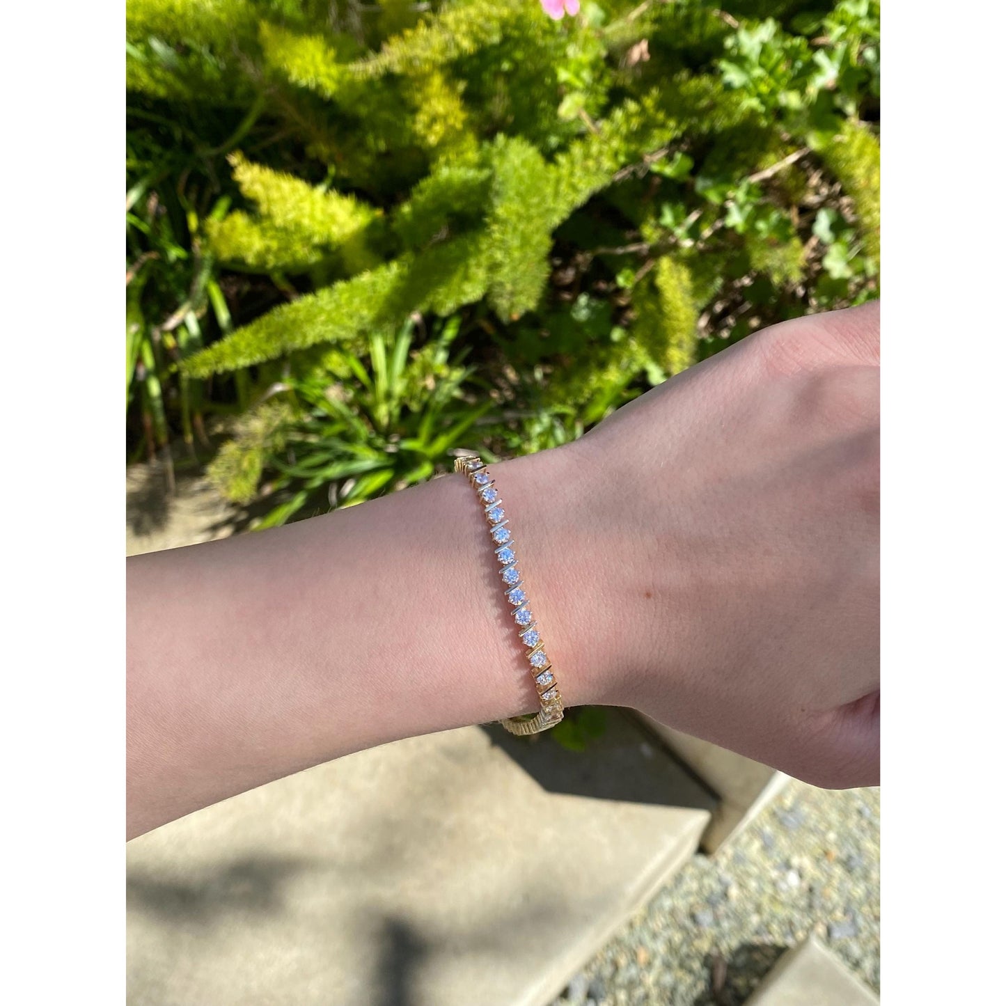 Solid 14k Yellow Gold Cubic Zirconia Tennis Bracelet - 8 Inches