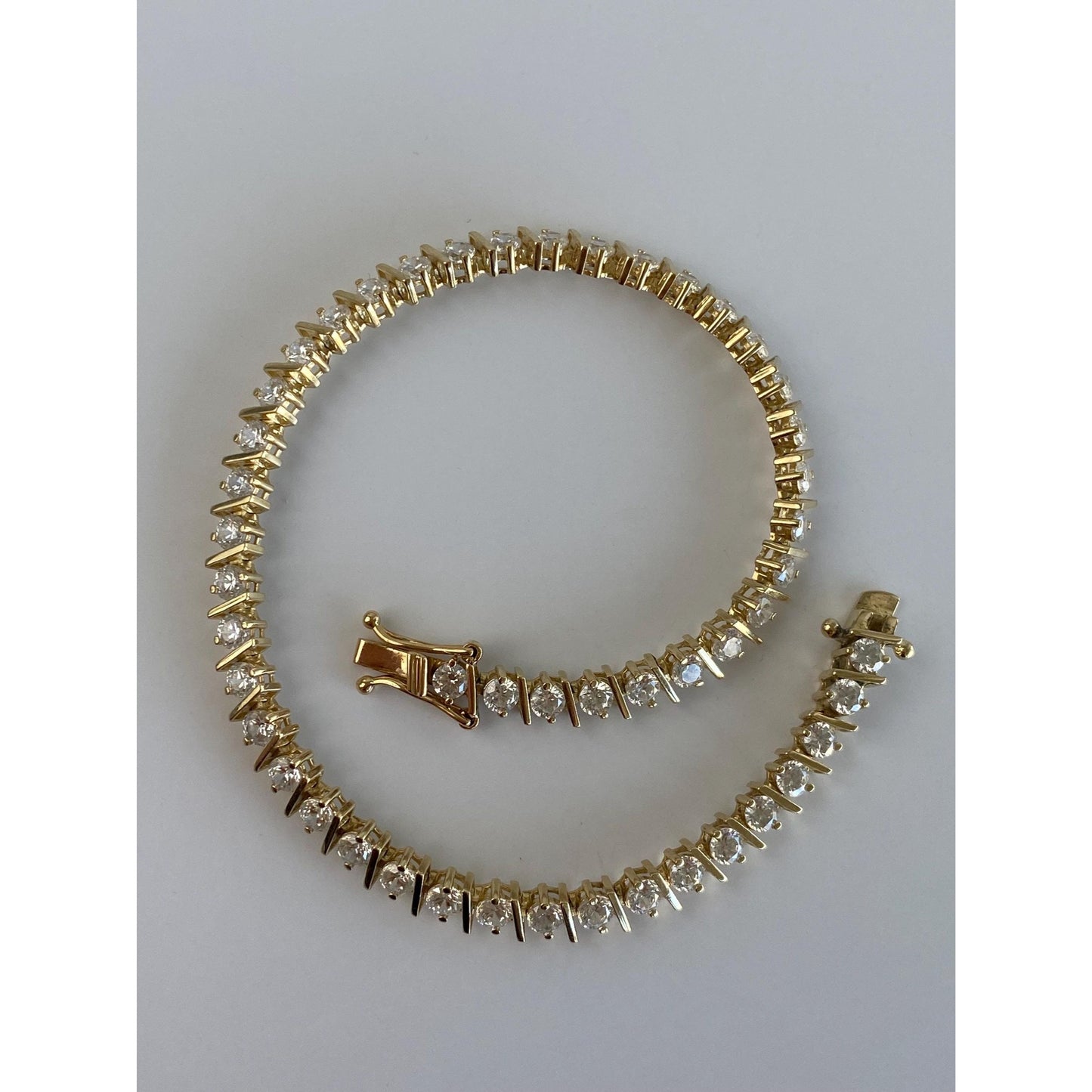 Solid 14k Yellow Gold Cubic Zirconia Tennis Bracelet - 8 Inches