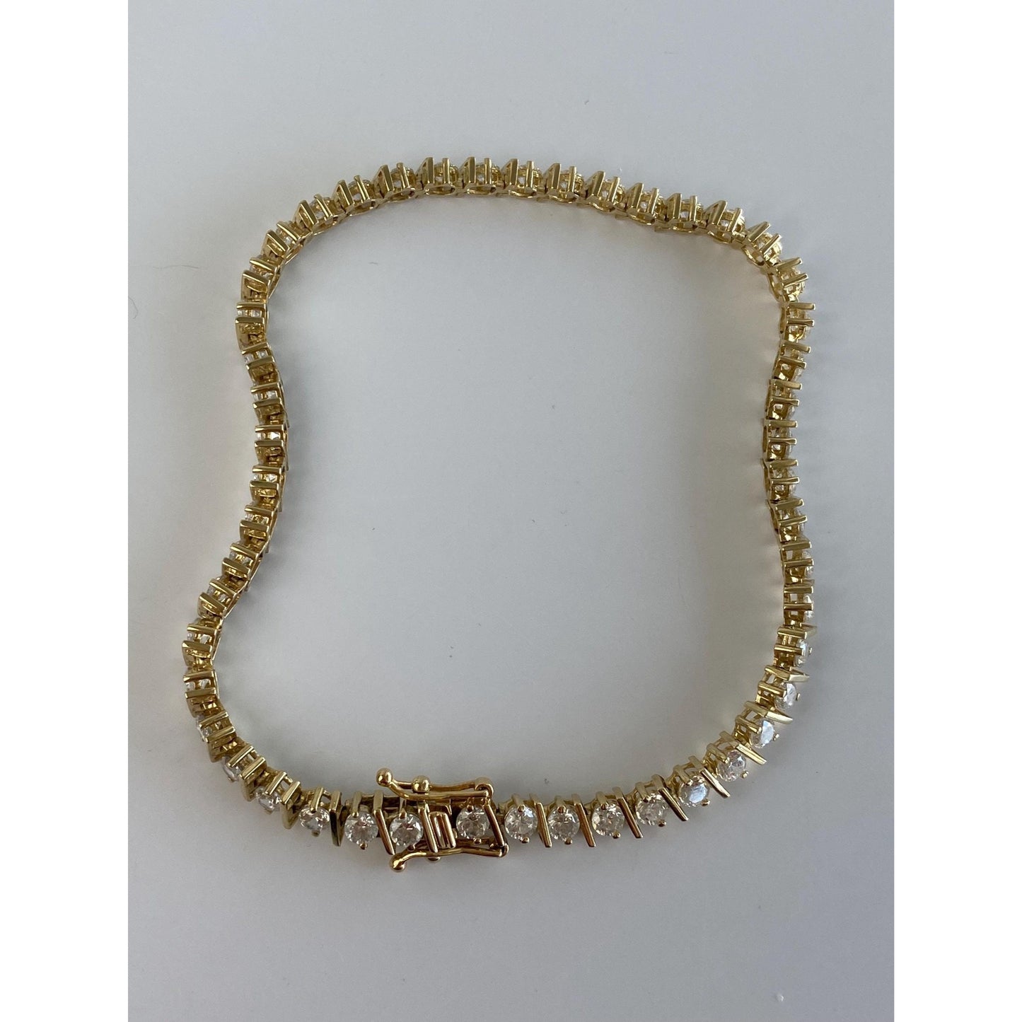 Solid 14k Yellow Gold Cubic Zirconia Tennis Bracelet - 8 Inches