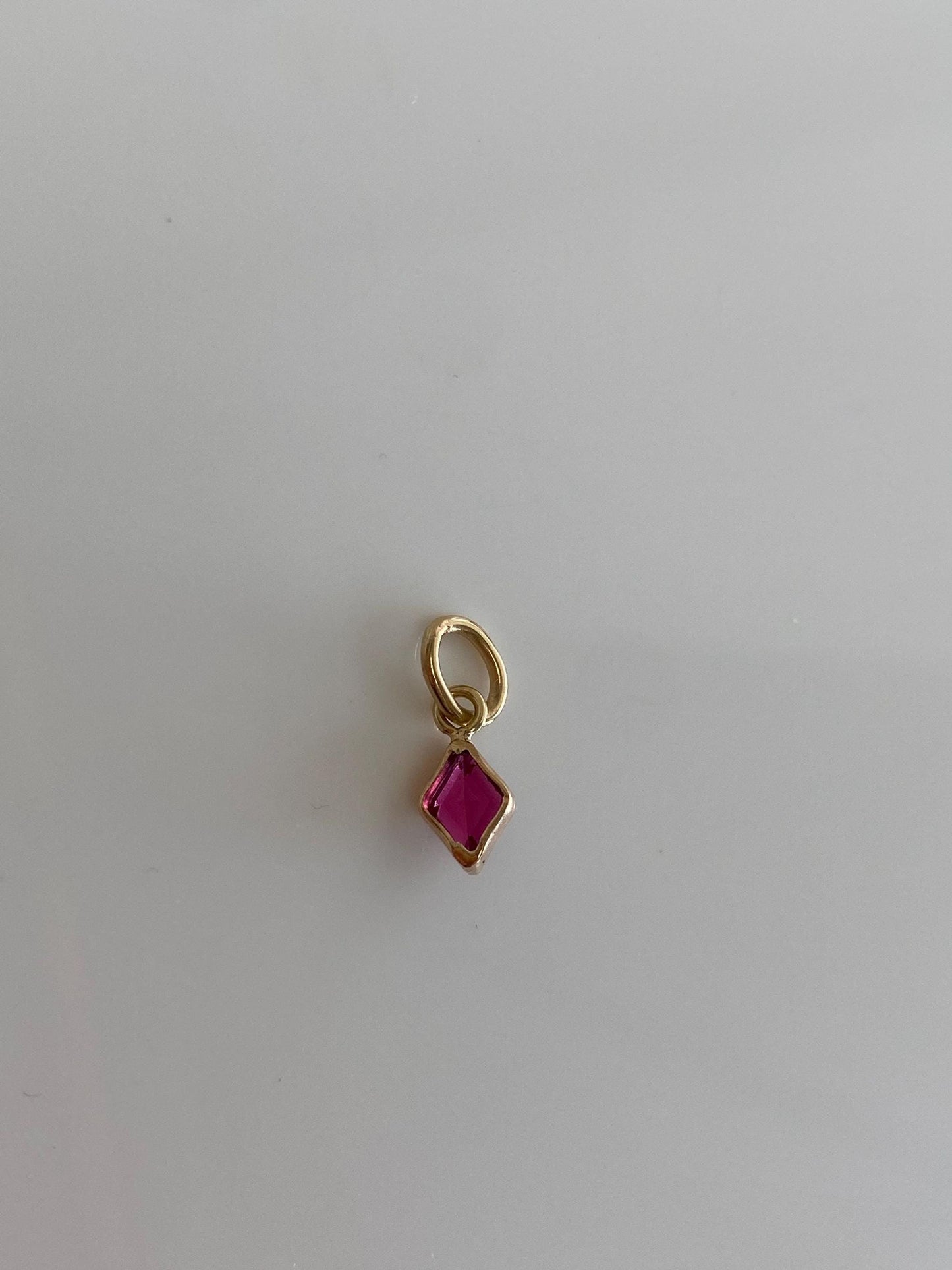 Vintage Solid 10k Yellow Gold Little Pink Cubic Zirconia Charm