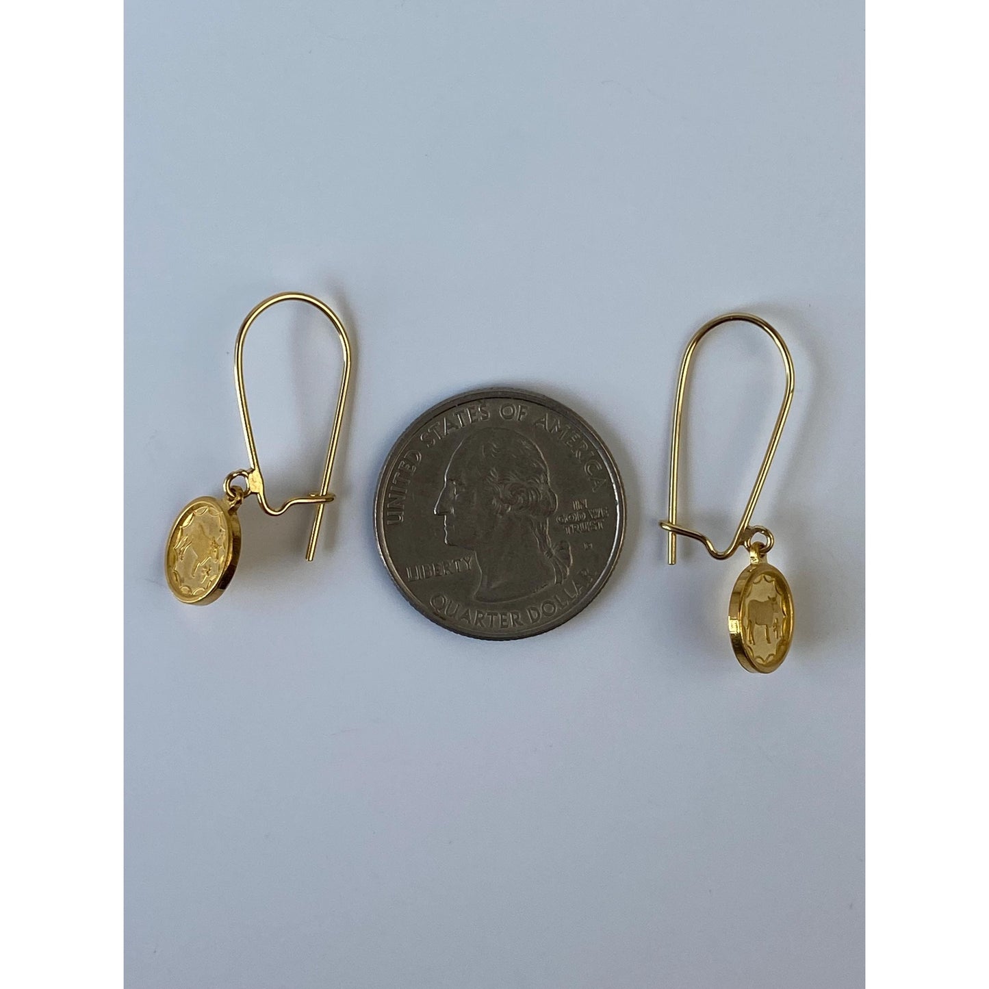 Vintage Solid 18k & 24k Yellow Gold Chinese Coin Dangle Earrings