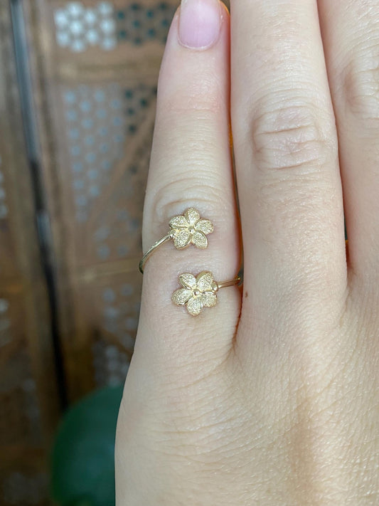 Vintage Solid 14k Yellow Gold Flowers Wrap Ring - Size 3