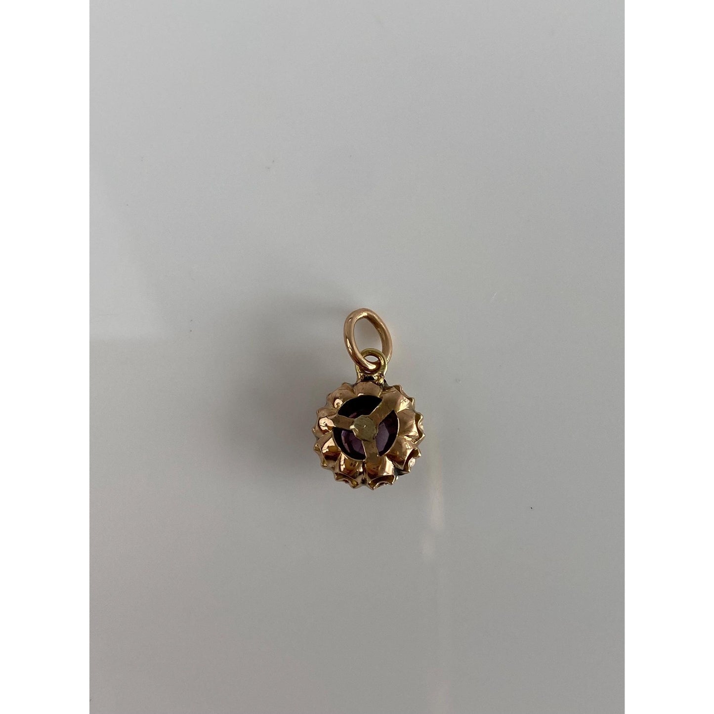 Vintage Solid 10k Yellow Gold Seed Pearl Halo Purple Cubic Zirconia Charm