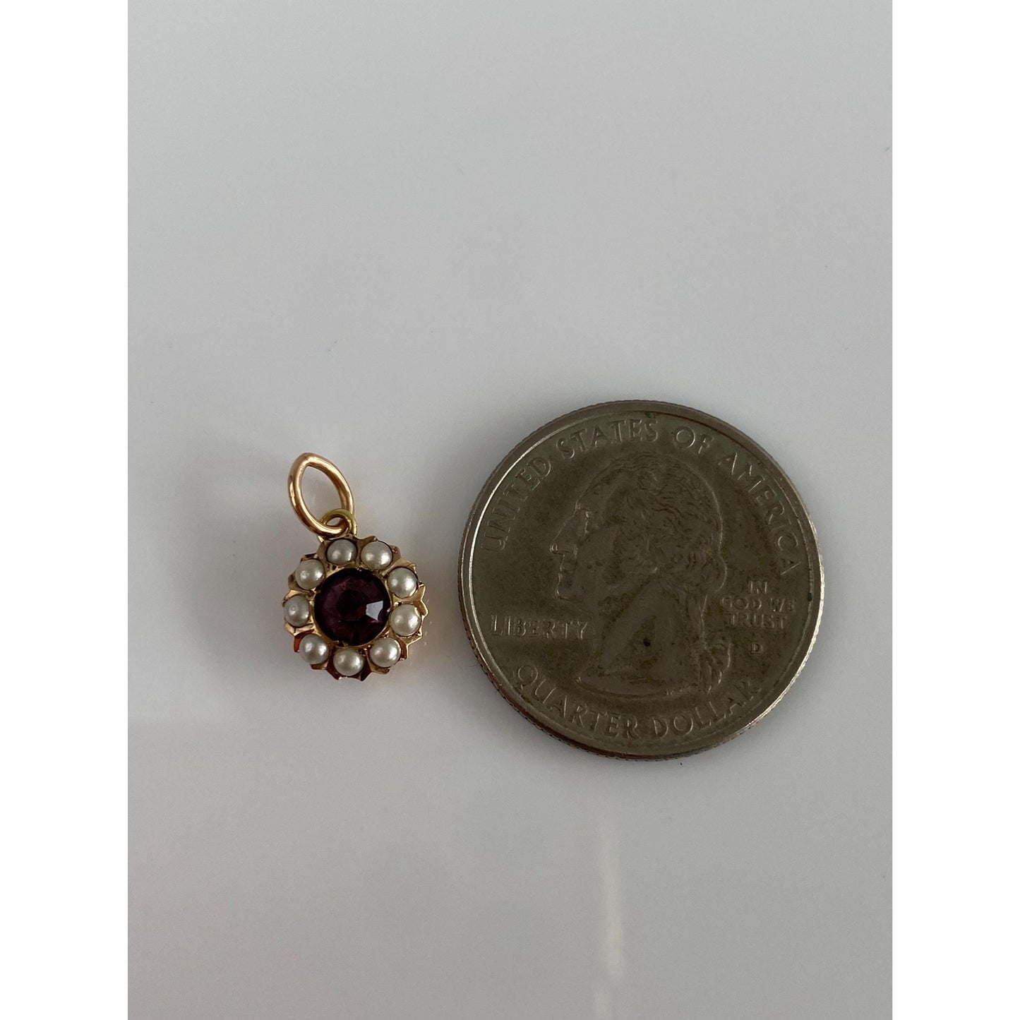 Vintage Solid 10k Yellow Gold Seed Pearl Halo Purple Cubic Zirconia Charm