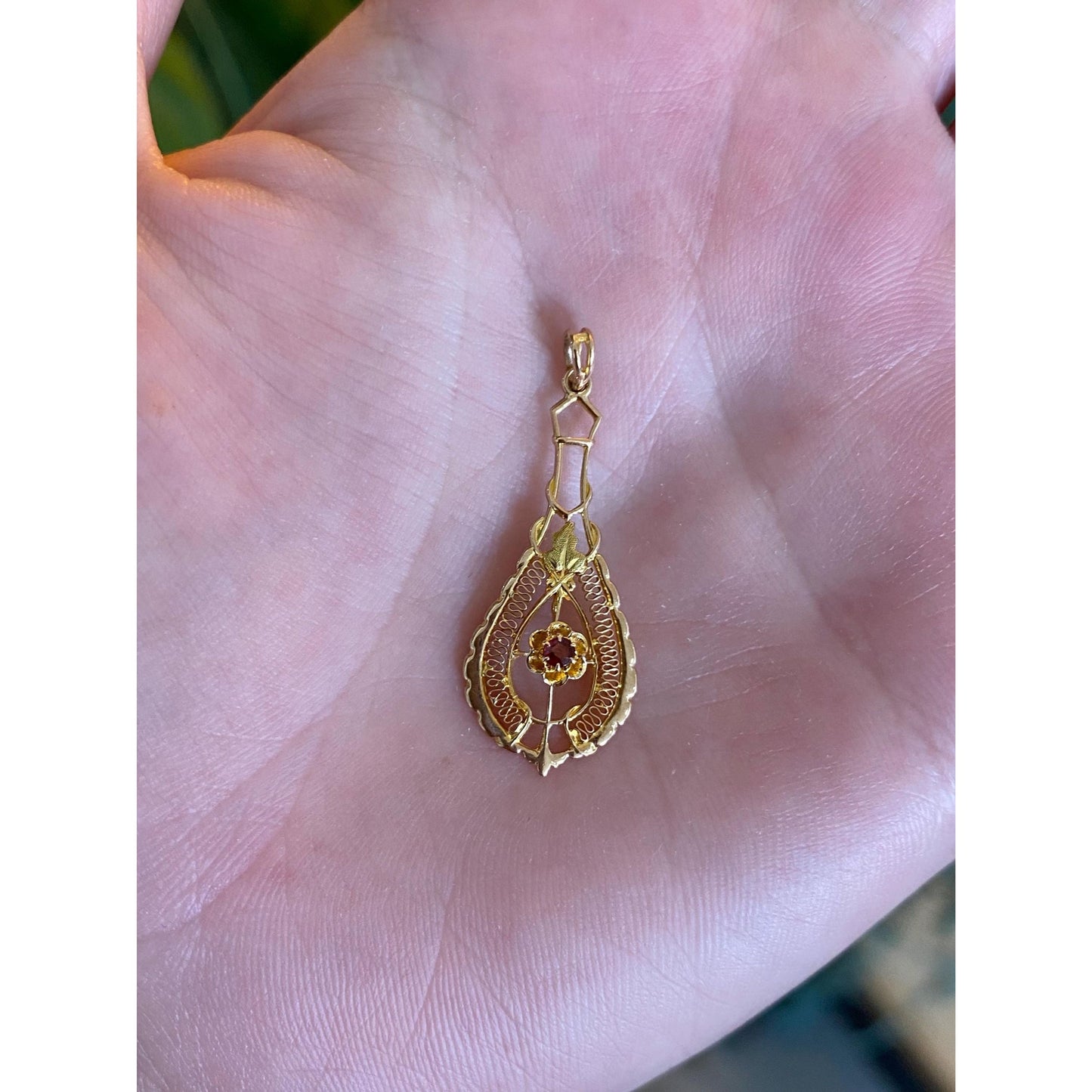 Vintage Solid 10k Yellow Gold Red Cubic Zirconia Charm