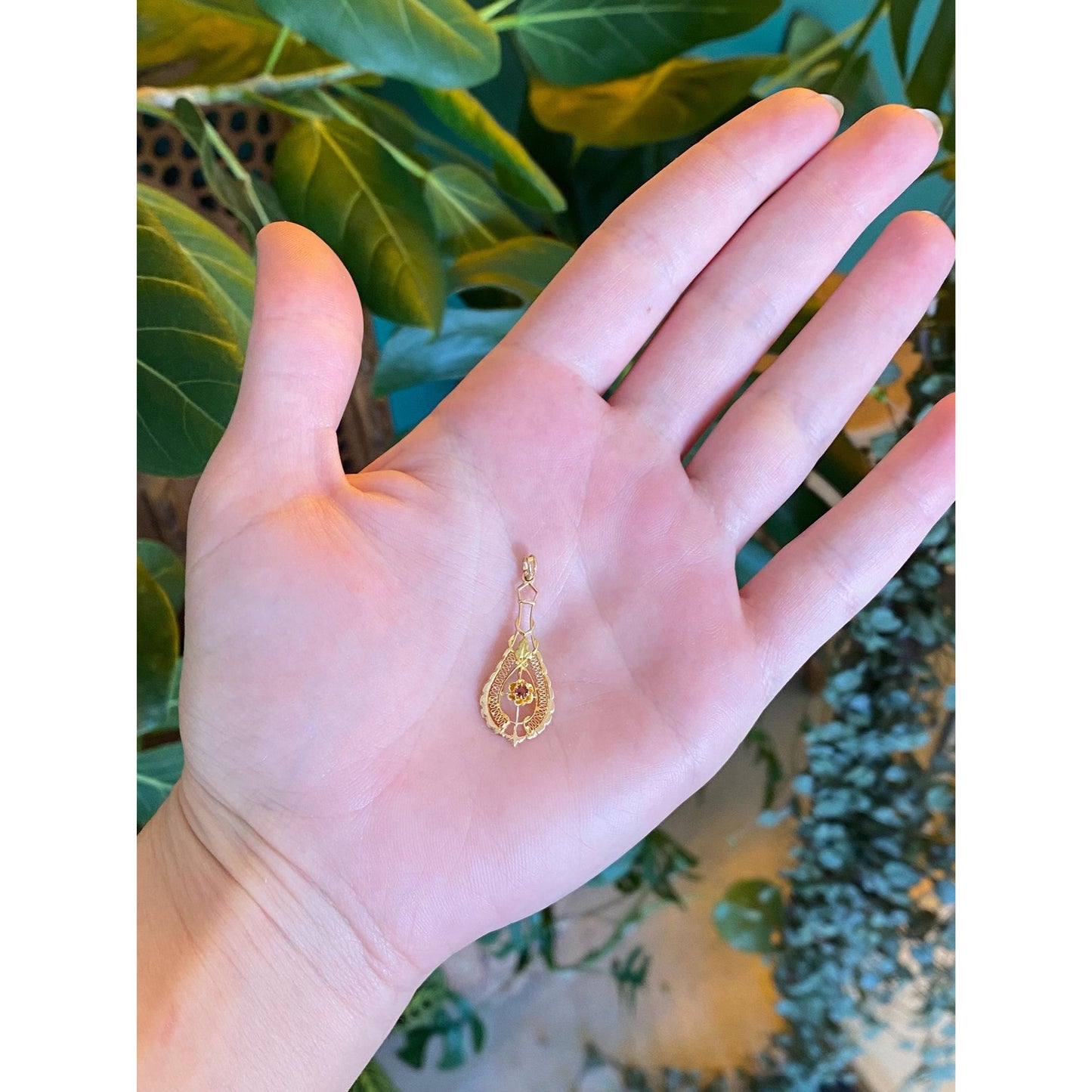 Vintage Solid 10k Yellow Gold Red Cubic Zirconia Charm