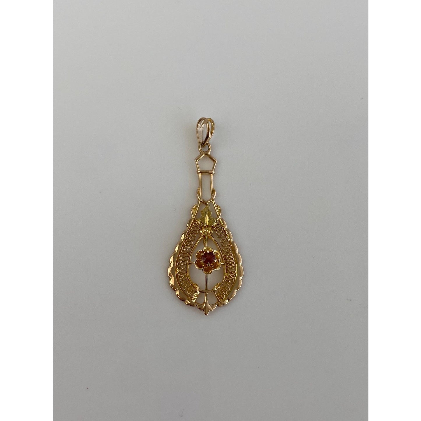 Vintage Solid 10k Yellow Gold Red Cubic Zirconia Charm