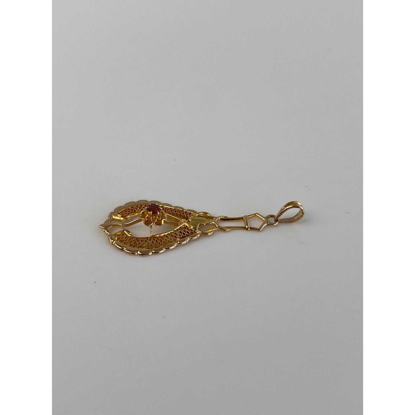 Vintage Solid 10k Yellow Gold Red Cubic Zirconia Charm