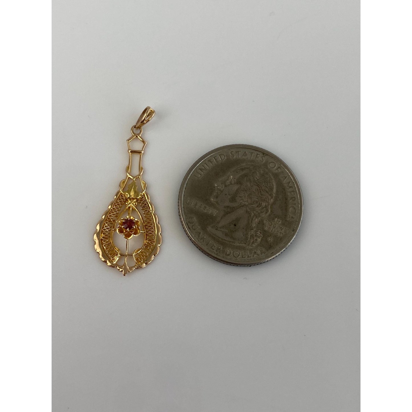 Vintage Solid 10k Yellow Gold Red Cubic Zirconia Charm