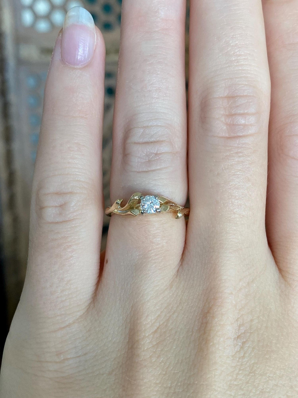 Vintage Solid 14k White & Yellow Gold Diamond Branches Ring - Size 5.75