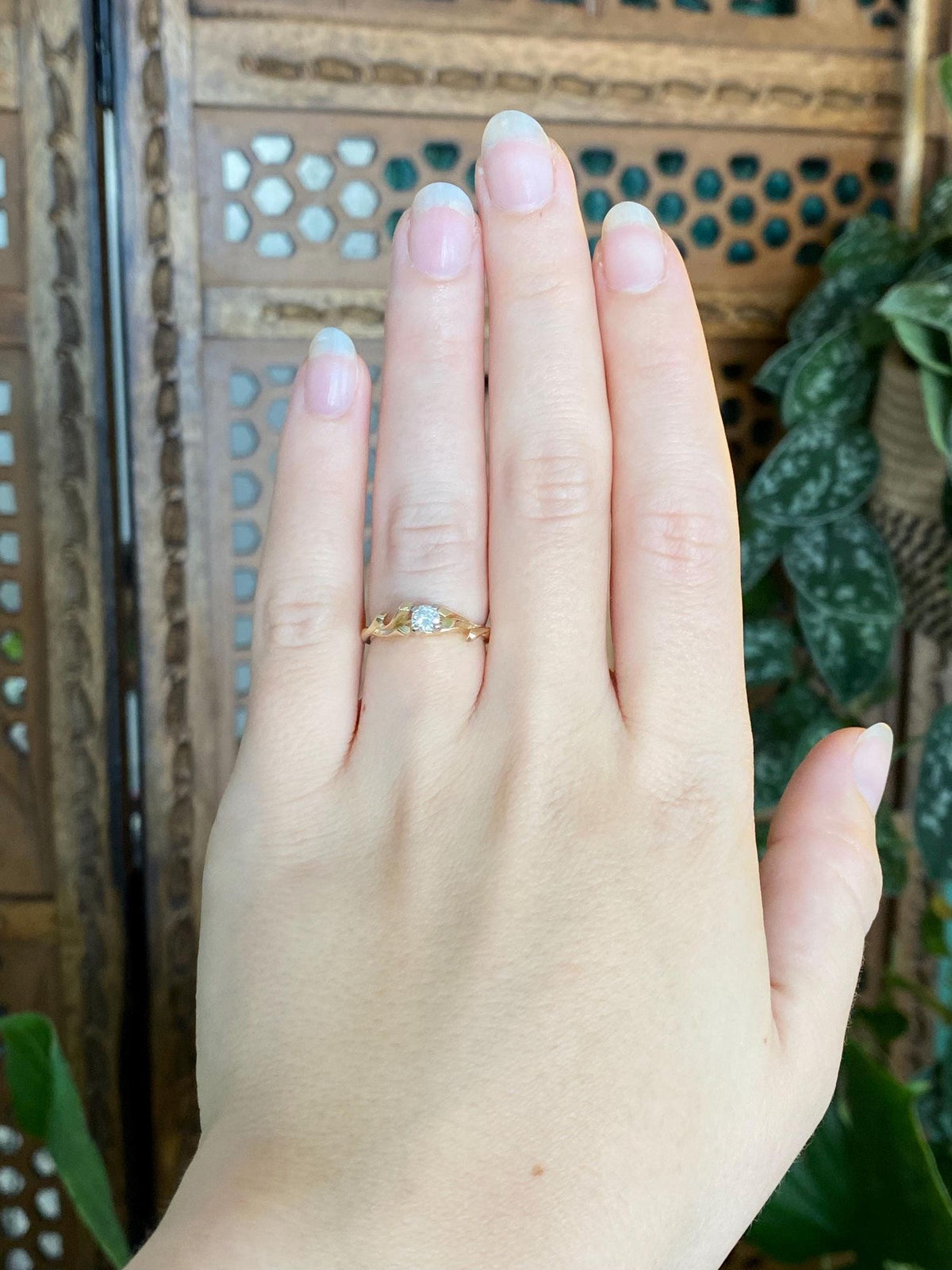 Vintage Solid 14k White & Yellow Gold Diamond Branches Ring - Size 5.75