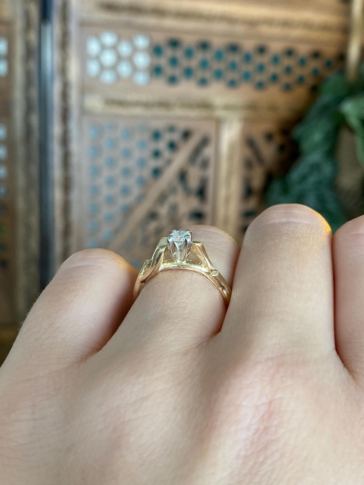 Vintage Solid 14k White & Yellow Gold Diamond Branches Ring - Size 5.75