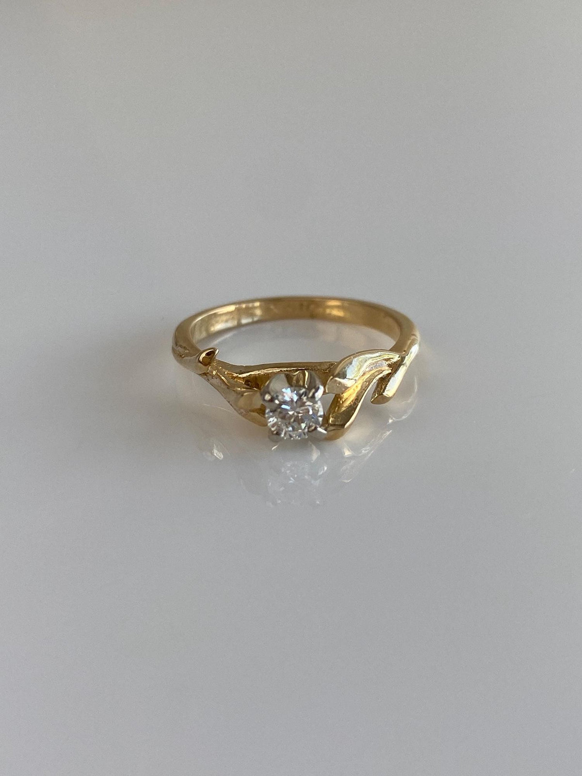Vintage Solid 14k White & Yellow Gold Diamond Branches Ring - Size 5.75