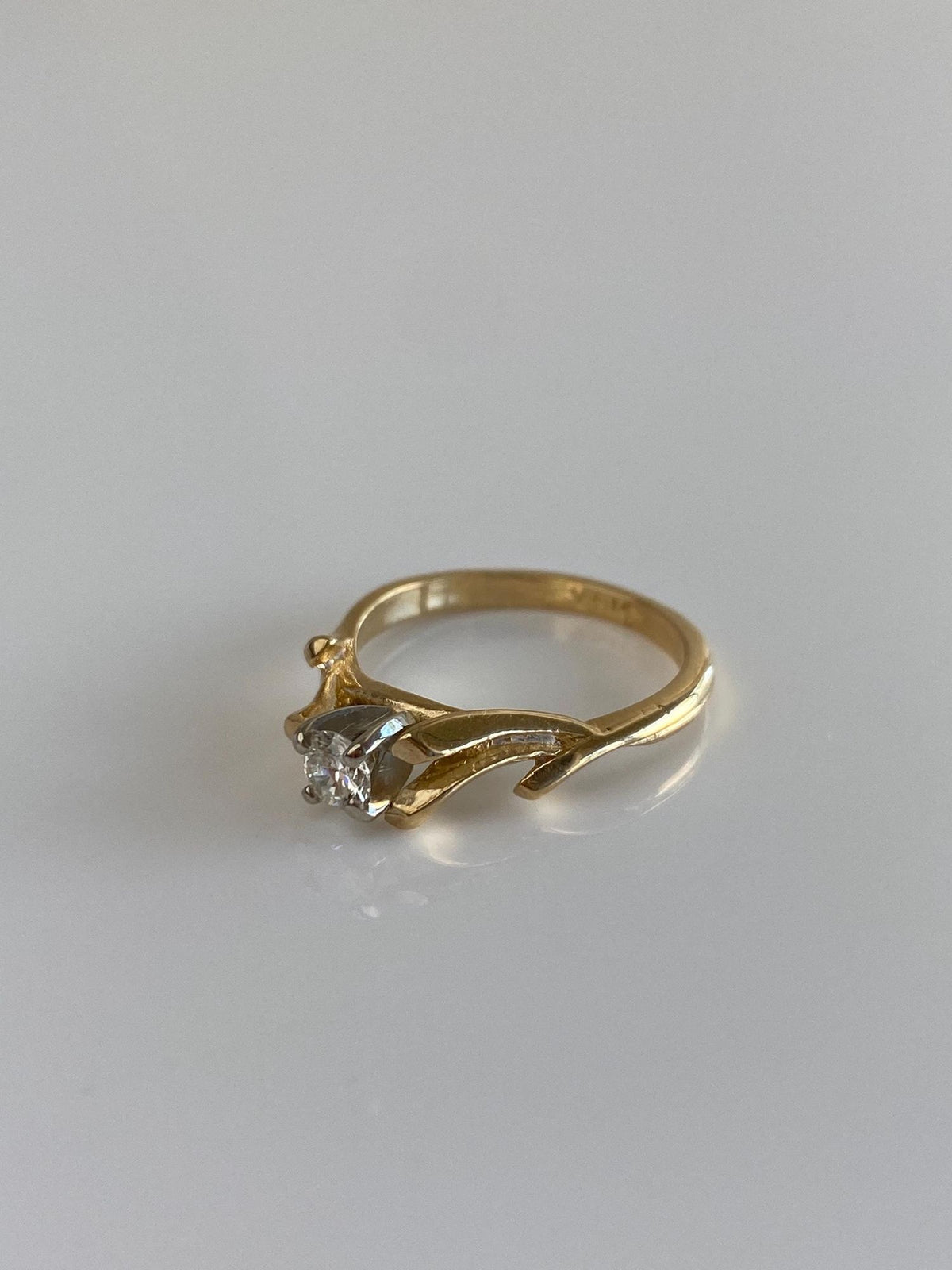 Vintage Solid 14k White & Yellow Gold Diamond Branches Ring - Size 5.75