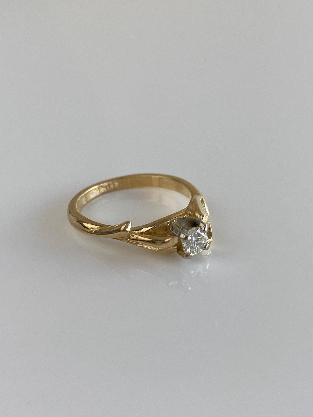 Vintage Solid 14k White & Yellow Gold Diamond Branches Ring - Size 5.75