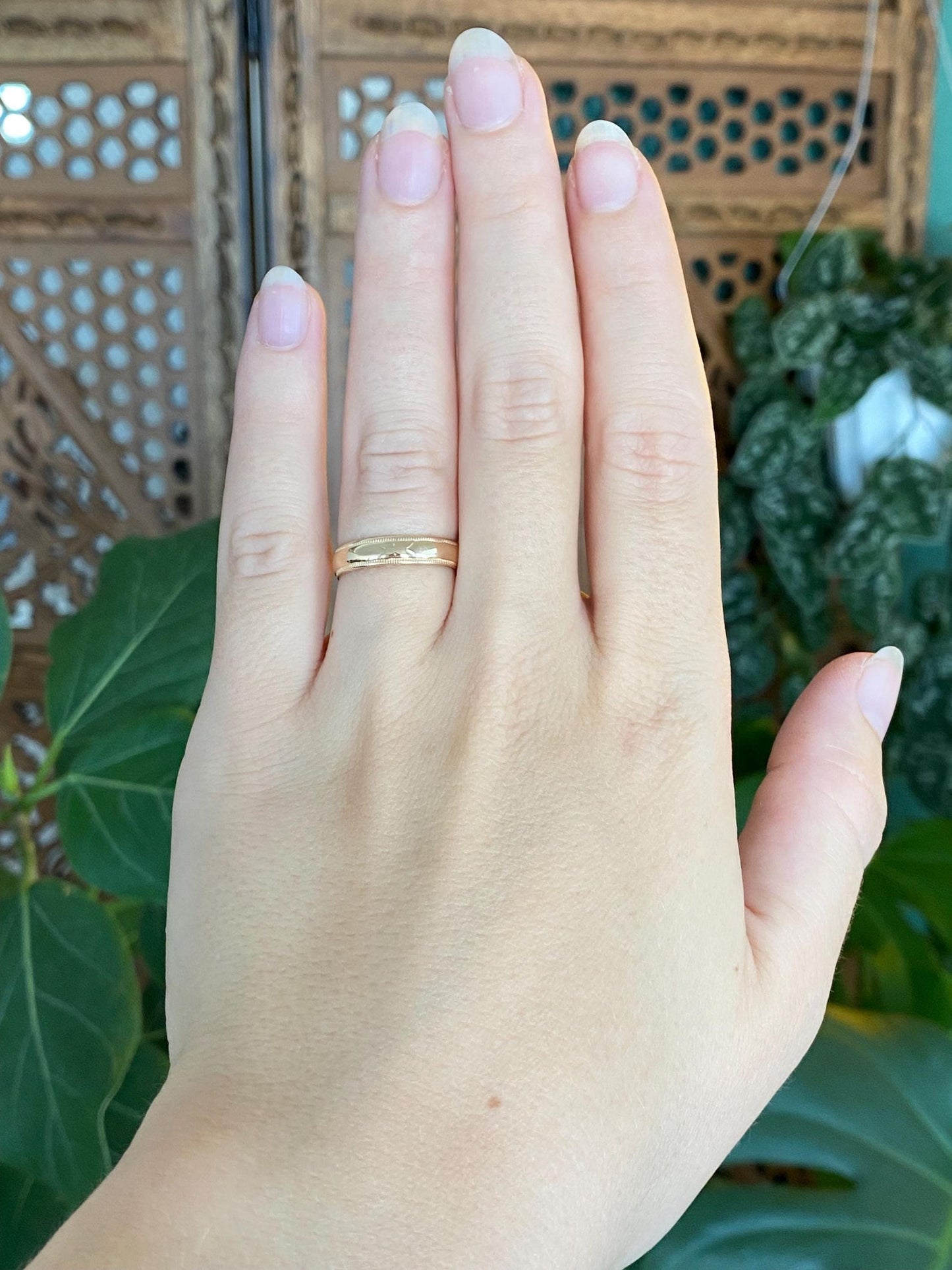Vintage Solid 14k Yellow Gold Milgrain Ring Band - Size 6.5