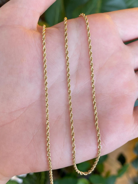 Vintage Solid 14k Yellow Gold Slim Rope Chain Necklace - 21.25 inches