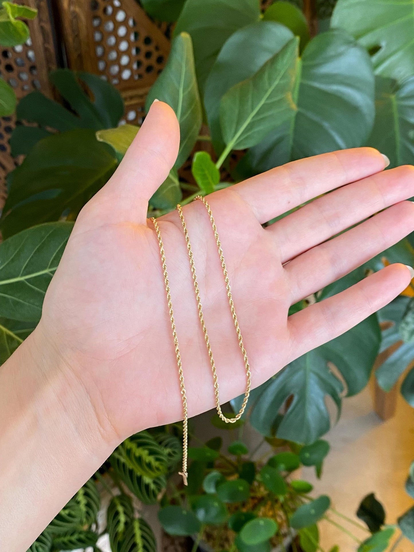 Vintage Solid 14k Yellow Gold Slim Rope Chain Necklace - 21.25 inches