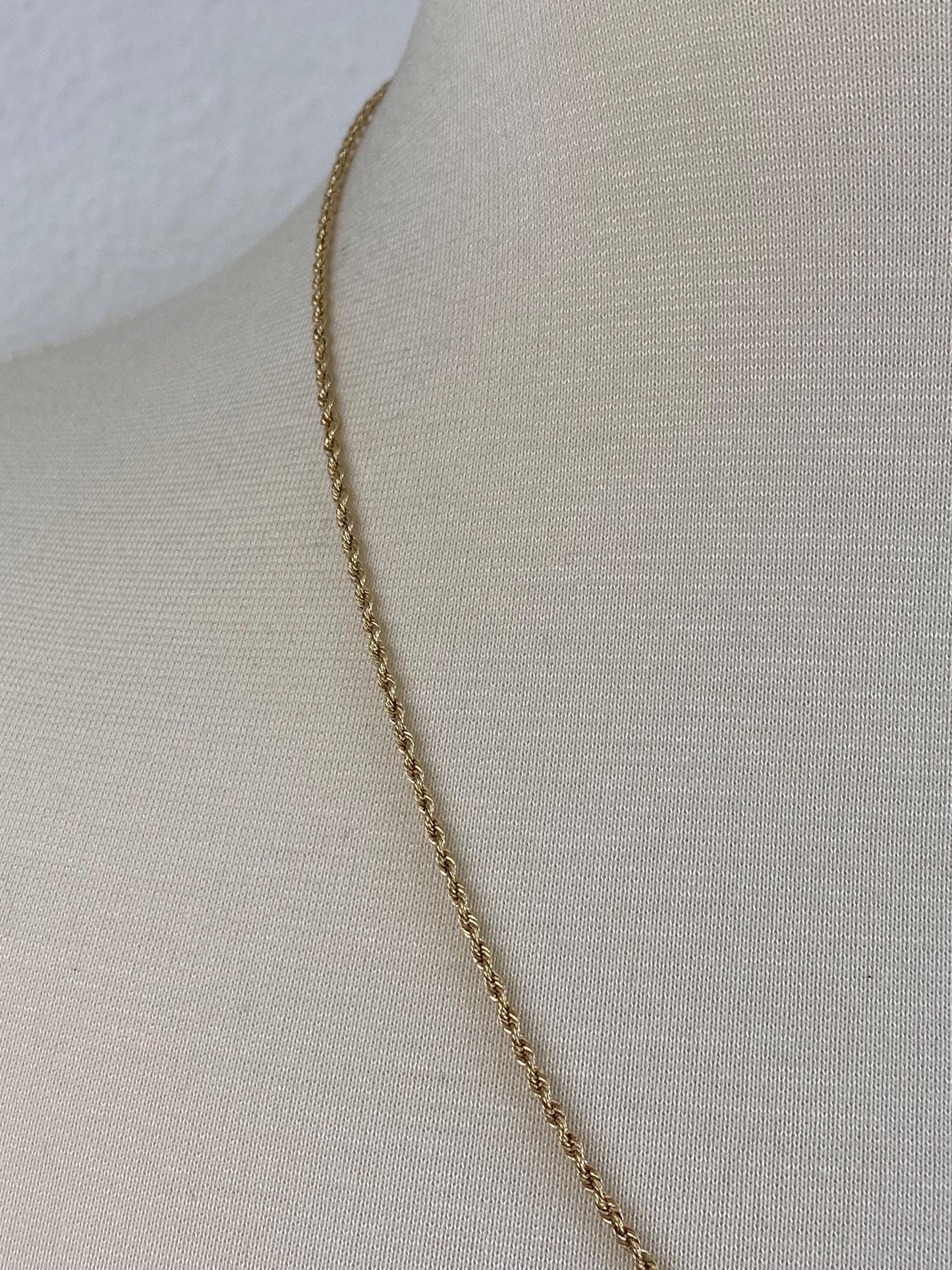 Vintage Solid 14k Yellow Gold Slim Rope Chain Necklace - 21.25 inches