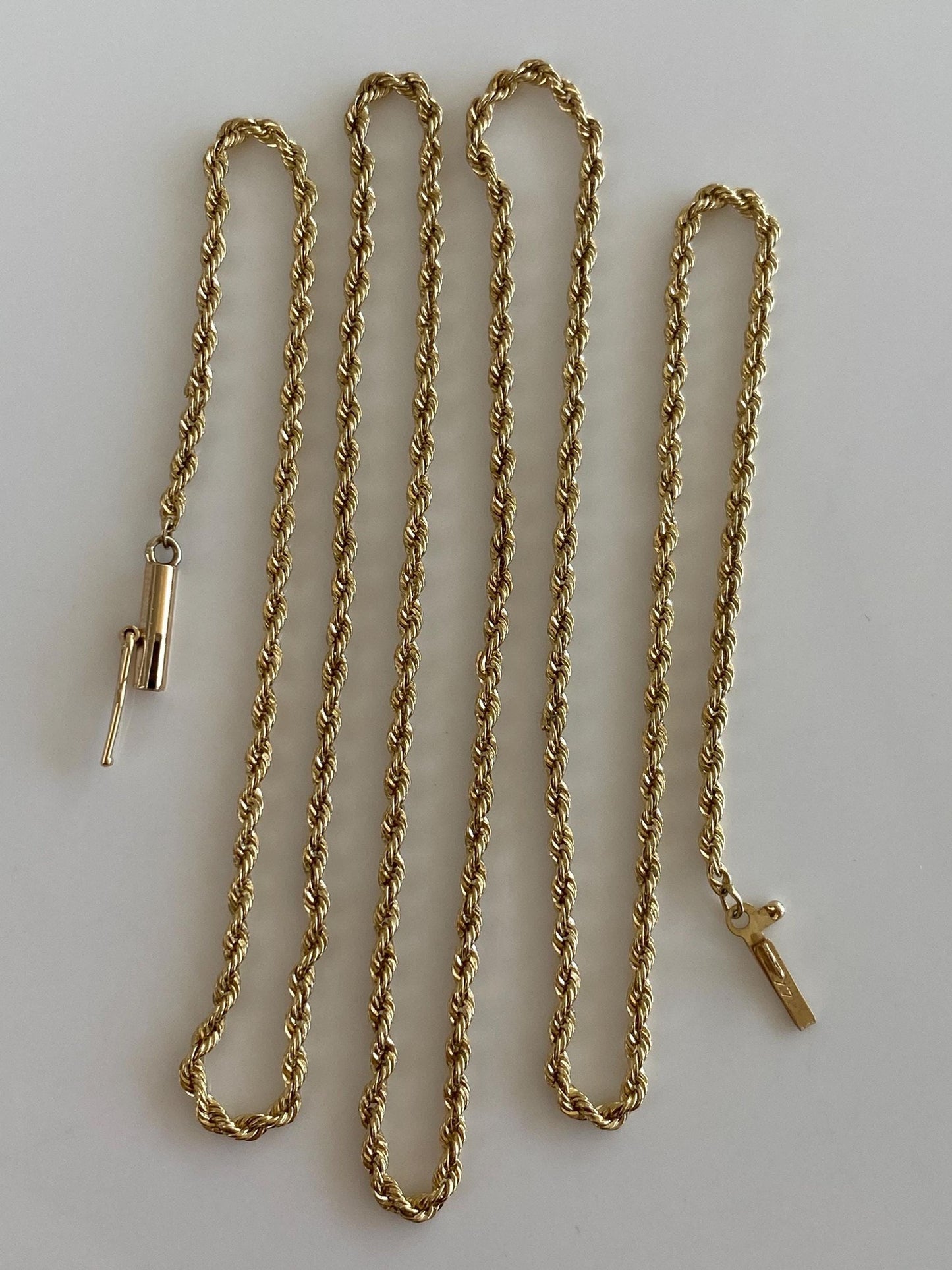 Vintage Solid 14k Yellow Gold Slim Rope Chain Necklace - 21.25 inches