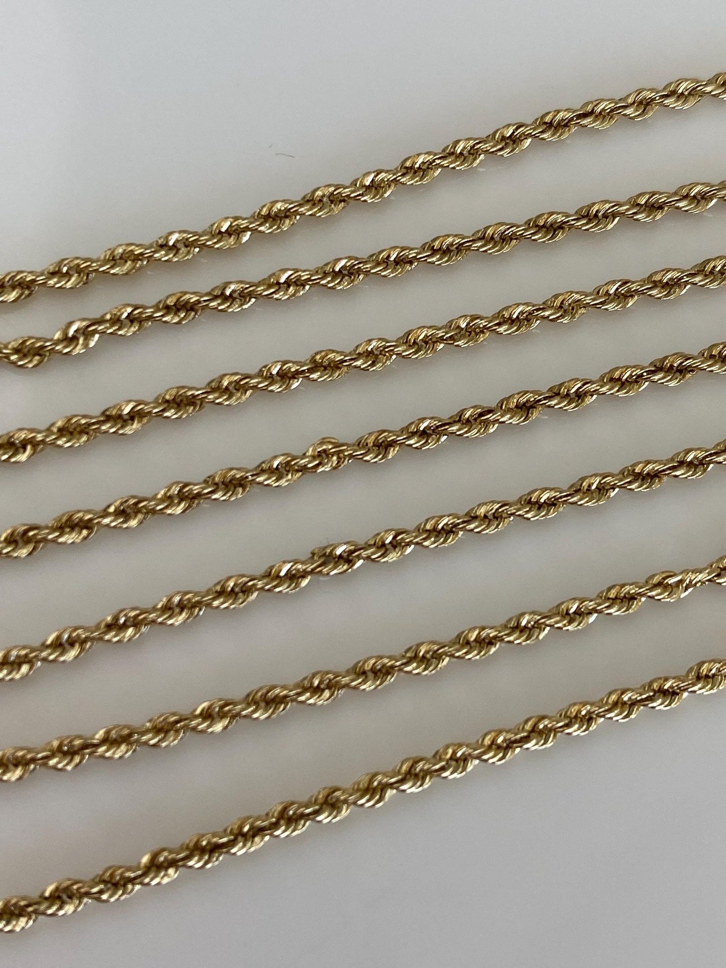 Vintage Solid 14k Yellow Gold Slim Rope Chain Necklace - 21.25 inches