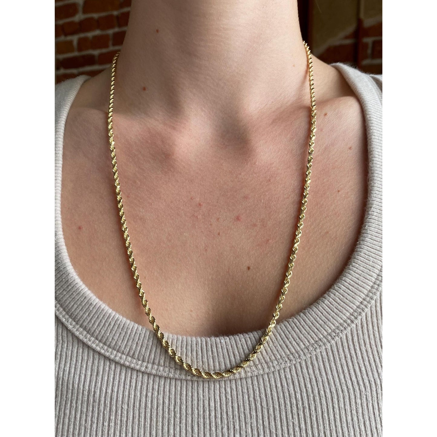 Vintage Solid 14k Yellow Gold Rope Chain Necklace - 24 inches