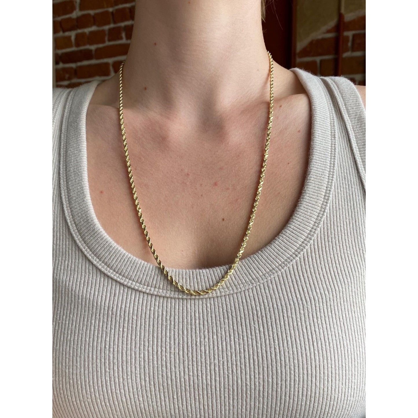 Vintage Solid 14k Yellow Gold Rope Chain Necklace - 24 inches