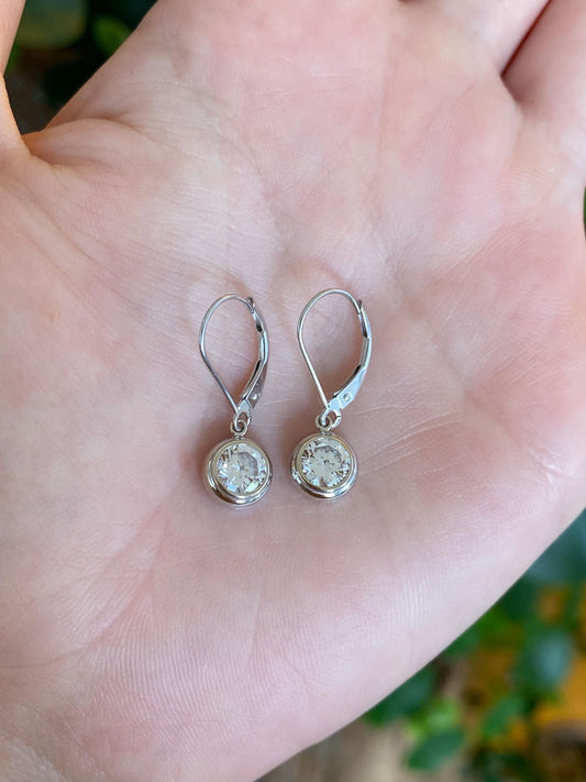 Solid 14k White Gold Clear Cubic Zirconia Dangle Earrings